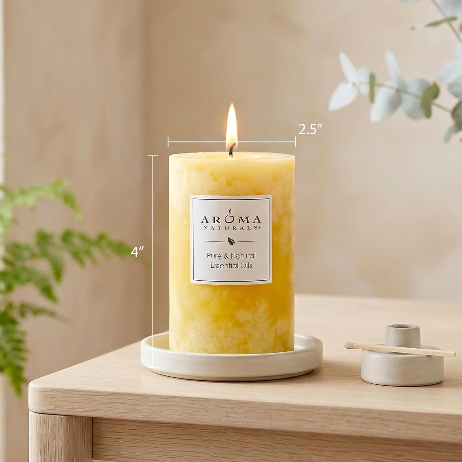 50-Hour Burn Yellow Essential Oil Candle – Orange & Lemongrass Ambiance Delight