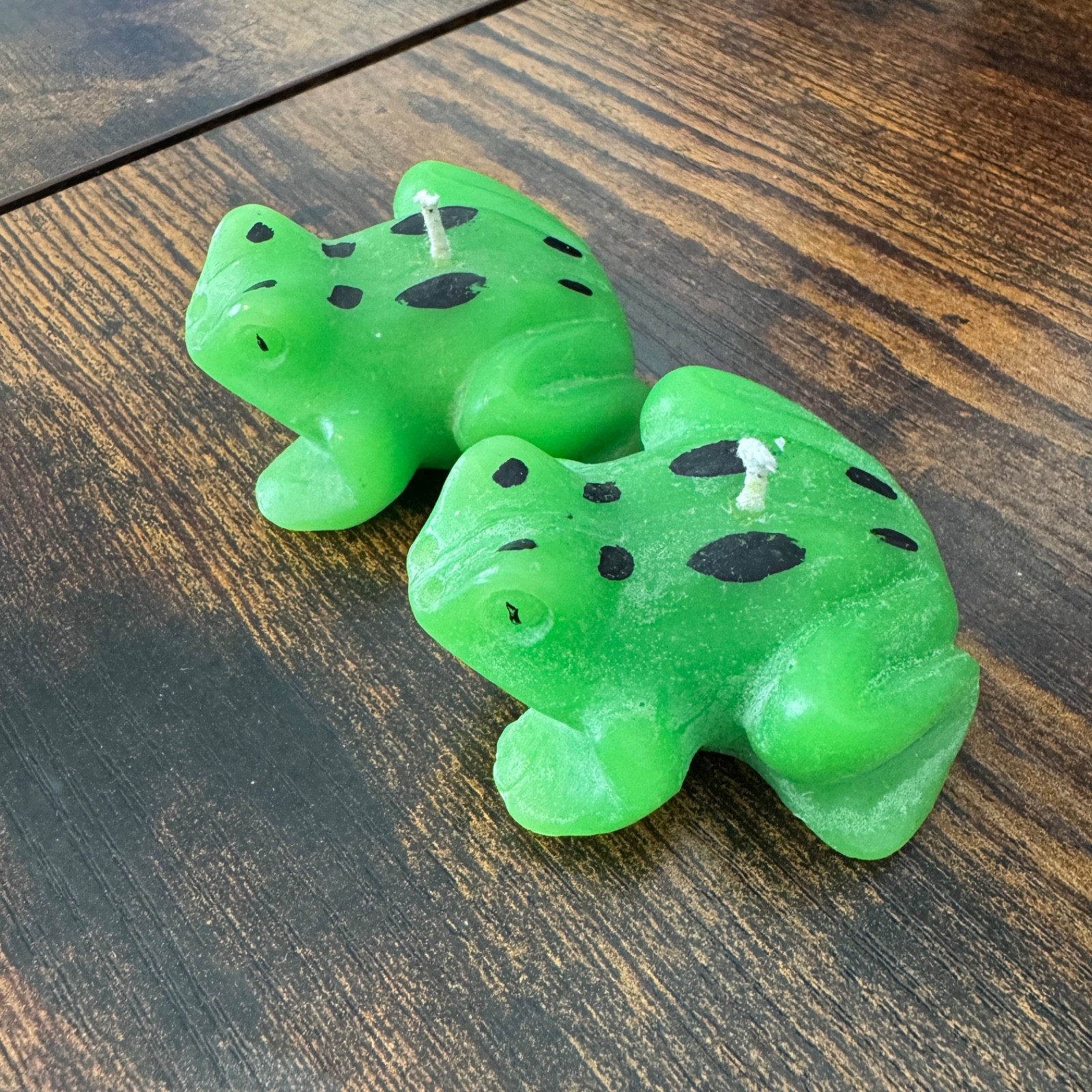 Vintage Molded Wax Candle Frog Shaped Green with Spots Small Never Lit_Set of 2
