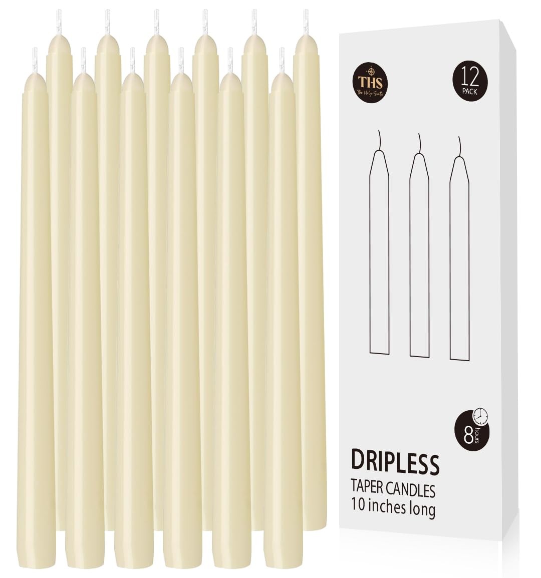 12-Pack Taper Candles (10-Inch) – Dripless & Smokeless Long Burning (8 Hours)…