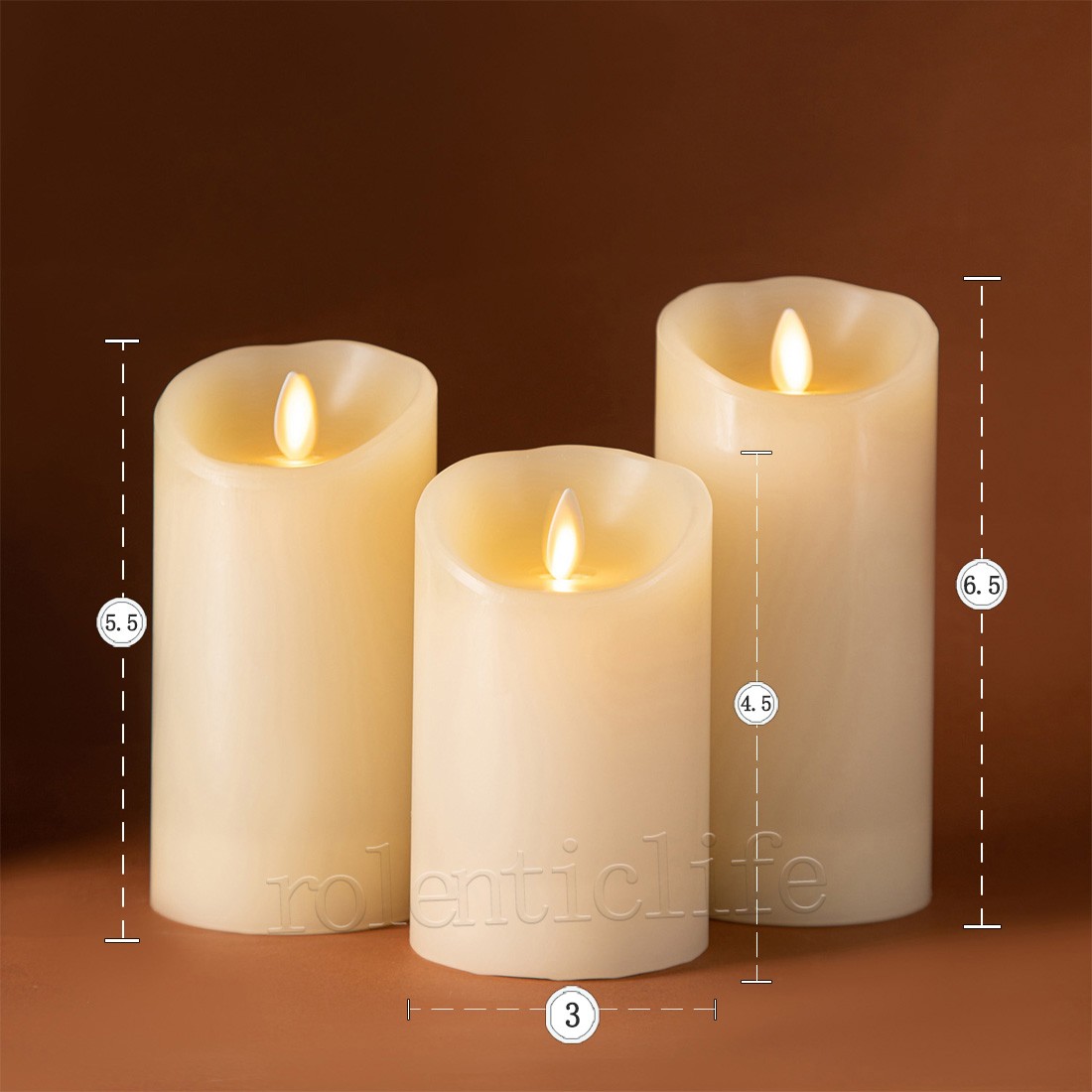 Luminara Flameless Pillar ivory Candles–Unscente,Moving Wick, Remote/Timer Set 3