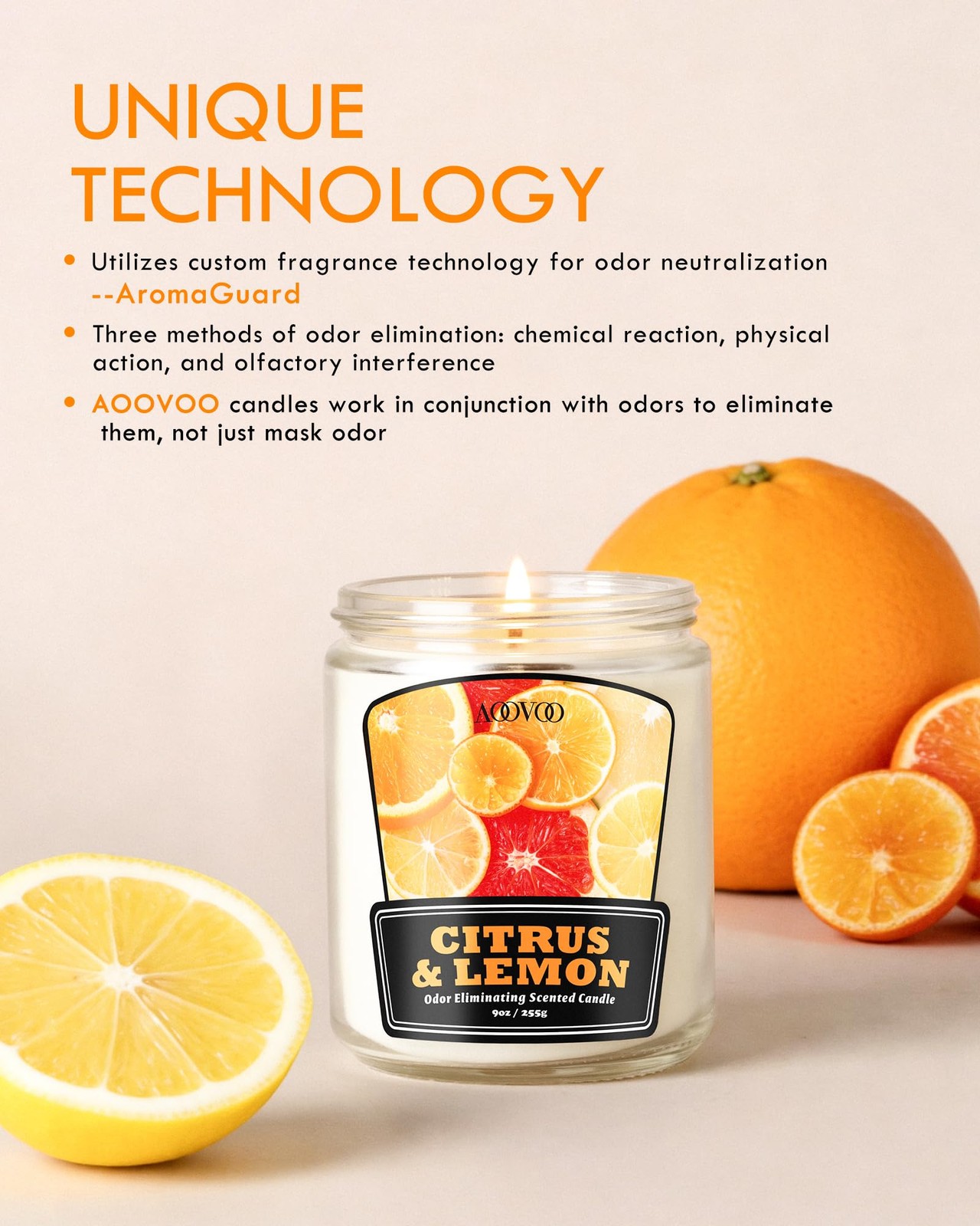 AOOVOO 4 Pack Citrus Lemon Odor Eliminating Candle Set – 36 oz Non Toxic | El…