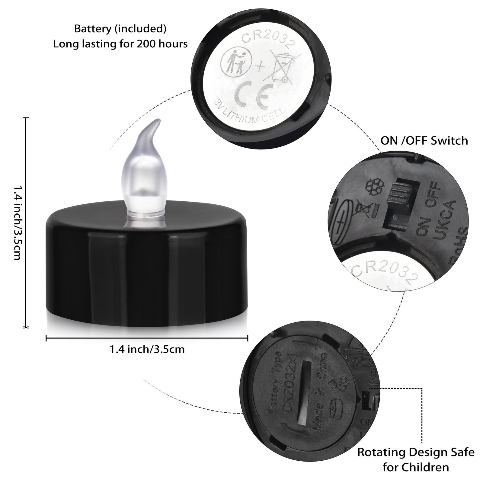 24 Pack LED Tea Lights Candles Flickering Battery Operated with On Off – Black