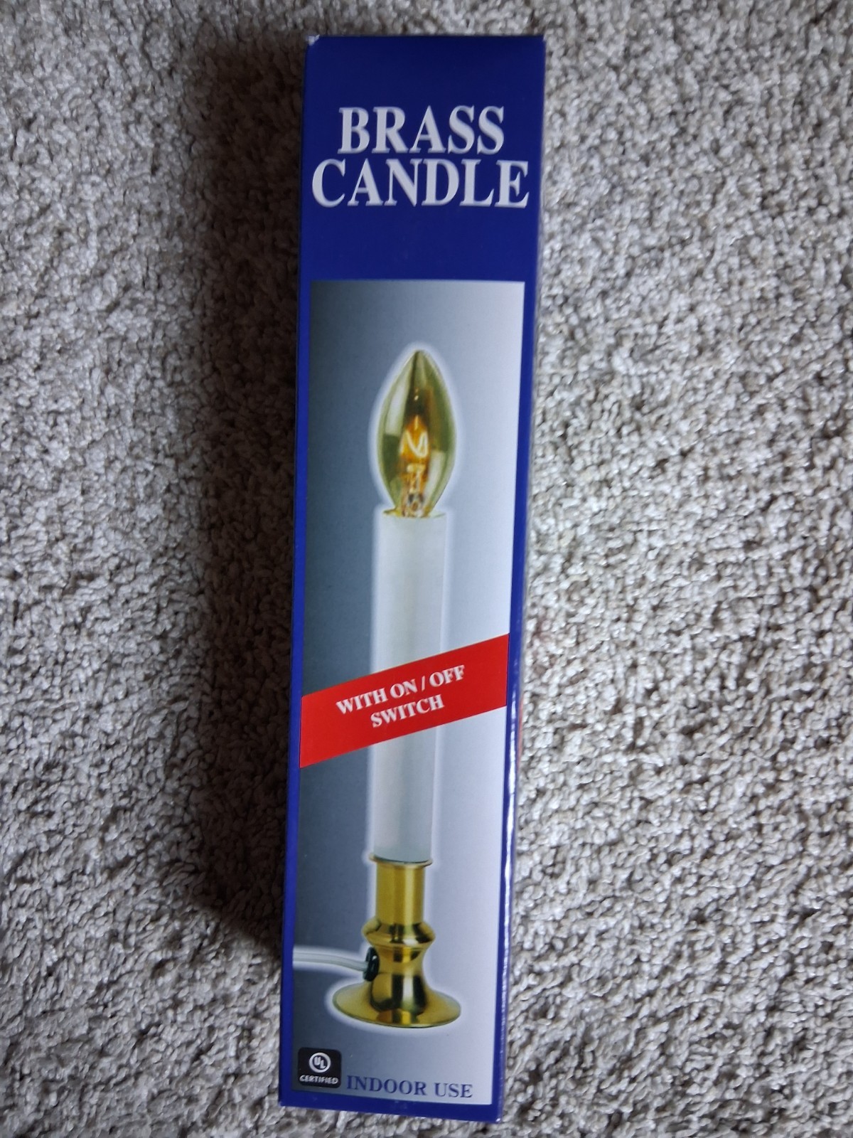 Electric Window Candle Lamp with Brass Plated Base, On/Off Switch, Light Bulb