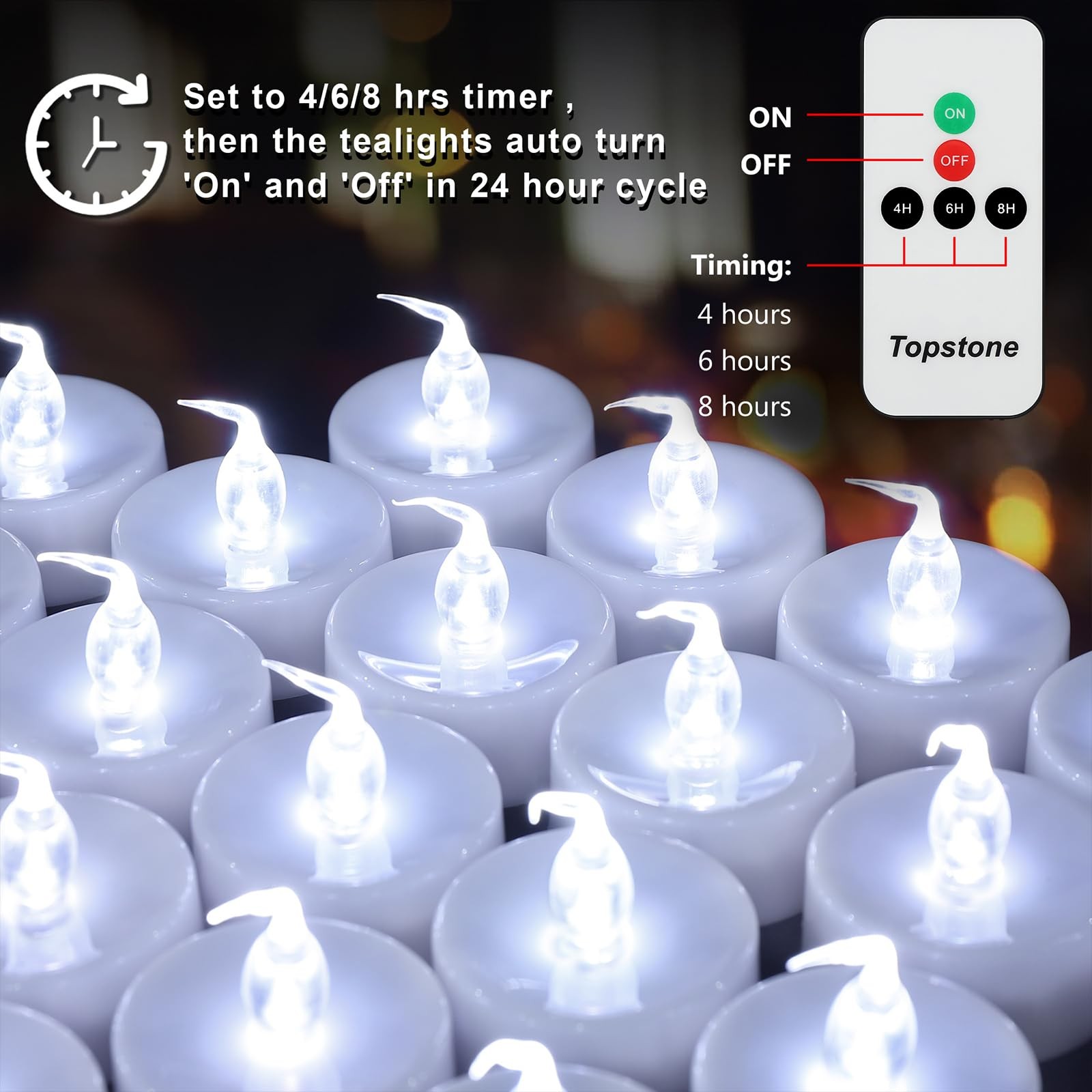 Remote Controlled Tea Light,White Flickering Bulb,Long Lasting Battery Operat…