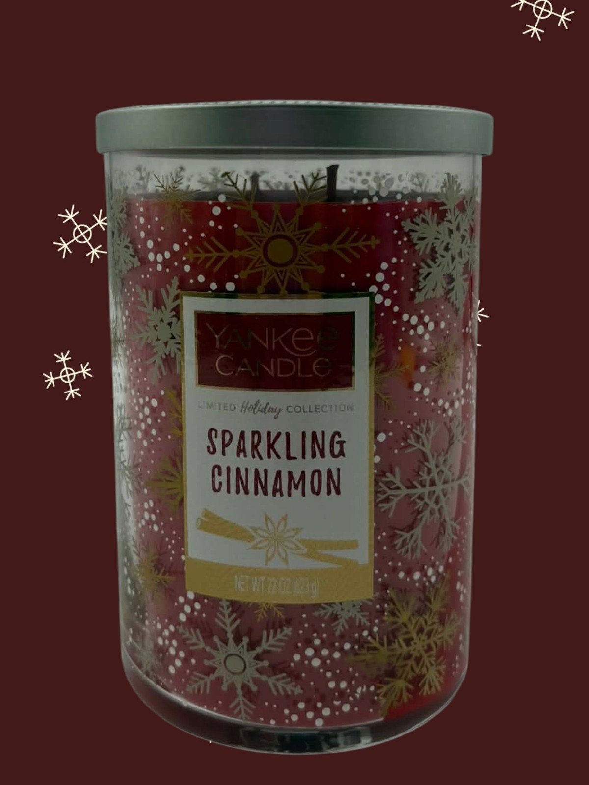 Yankee Candle Sparkling Cinnamon Holiday Tumbler Jar Two Wick Candle 22oz Red