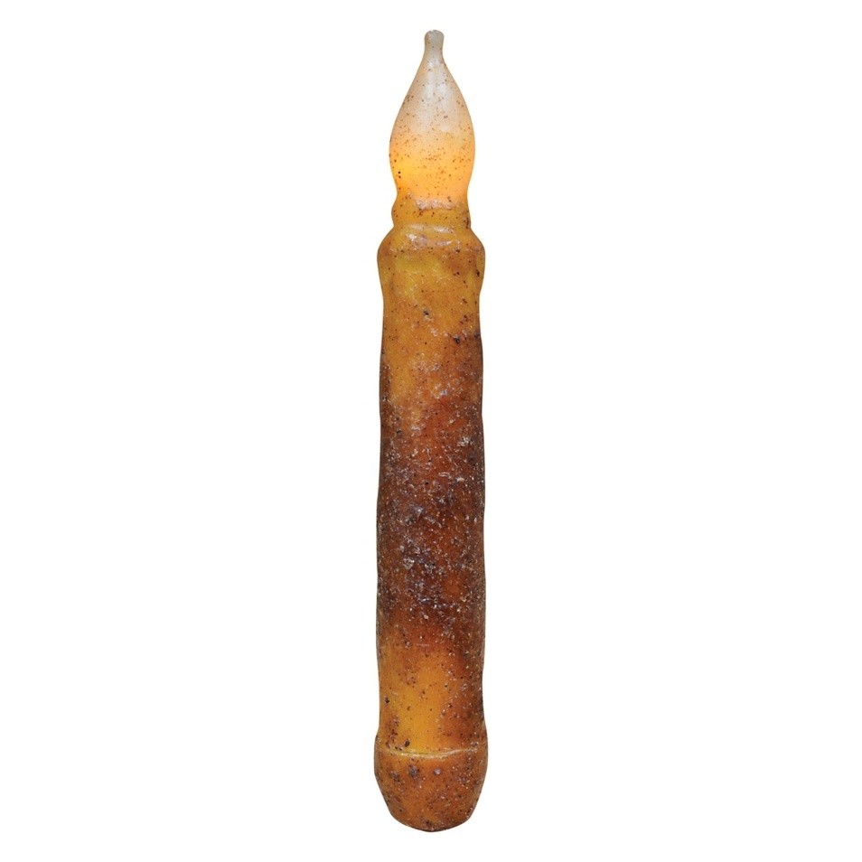 Primitive Burnt Mustard, Brown Battery Operated Led Tapers Set of 4 in Package