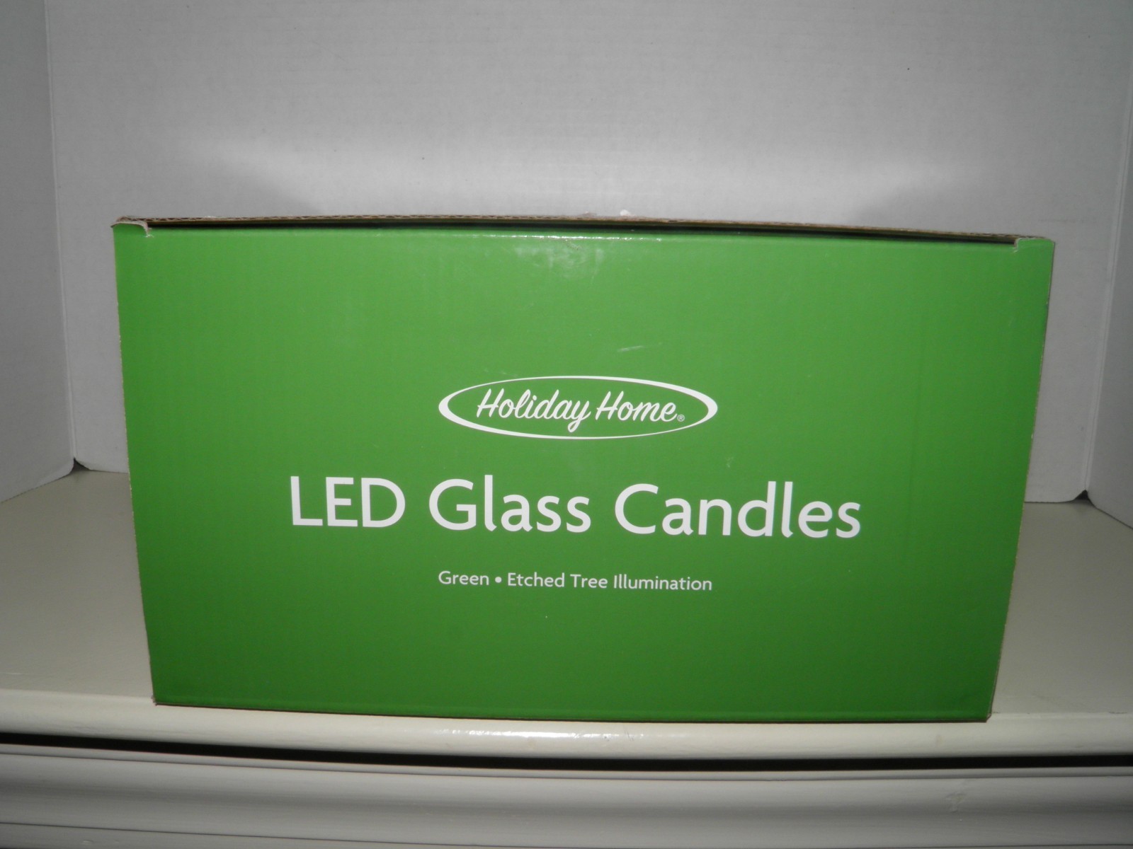 Holiday Home LED Glass Candles Green Etched Tree Illumination 2 Piece With Box