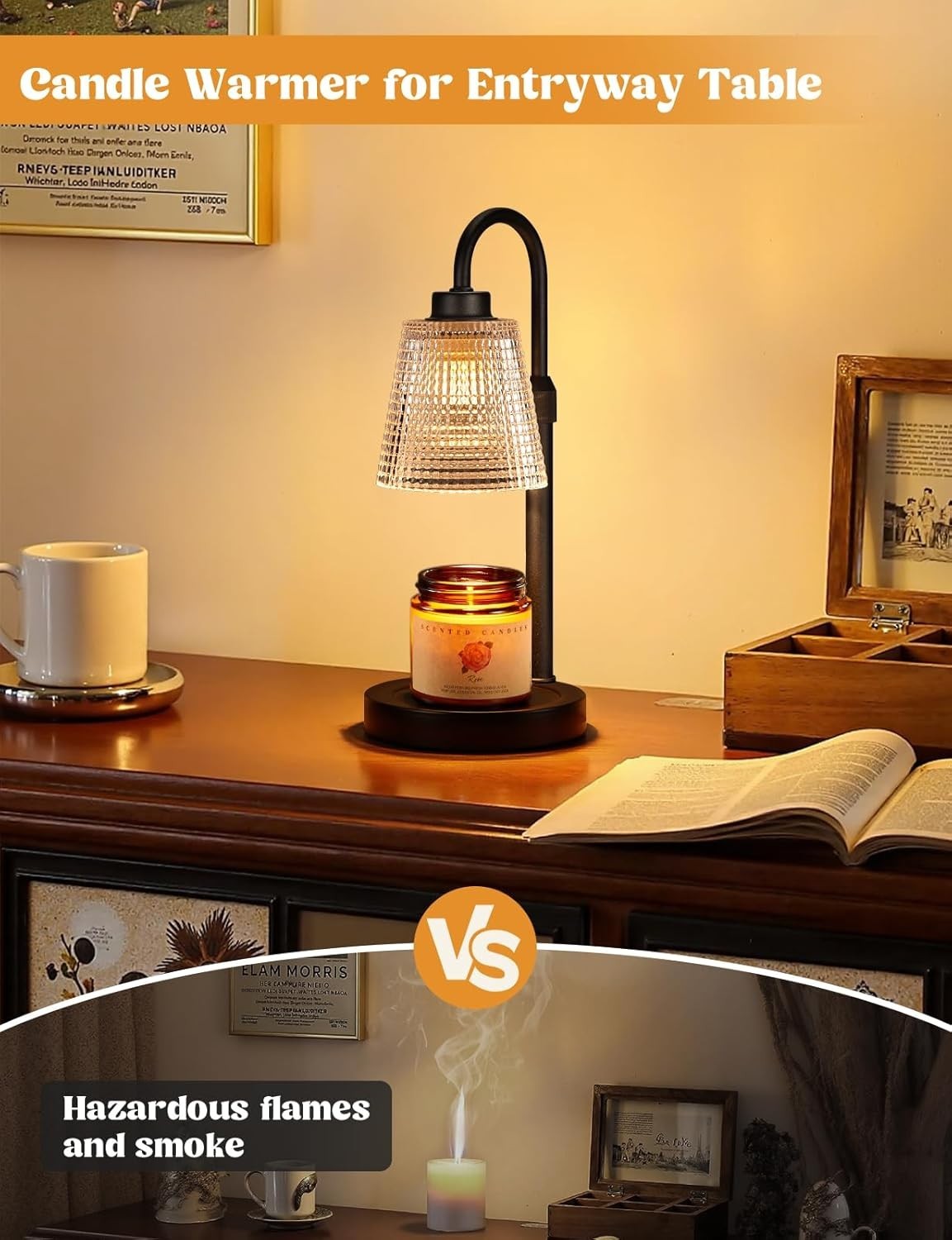 Dimmable Candle Warmer Lamp with Timer, Glass Wax Melts Warmer for Jar Candles