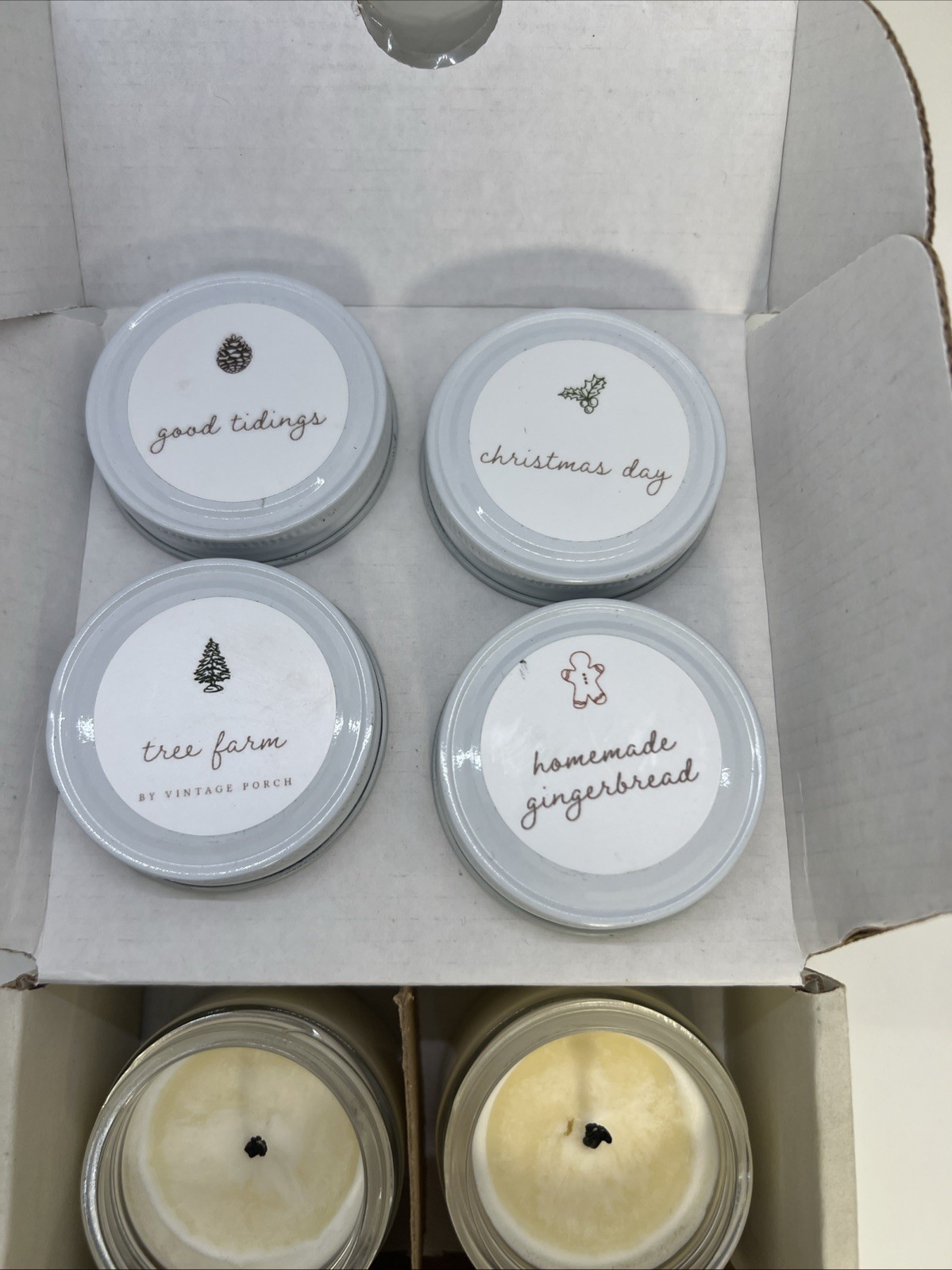 Antique Candle Co Merry Christmas Sample 4 Pack 2oz Jars Each Burned Once READ