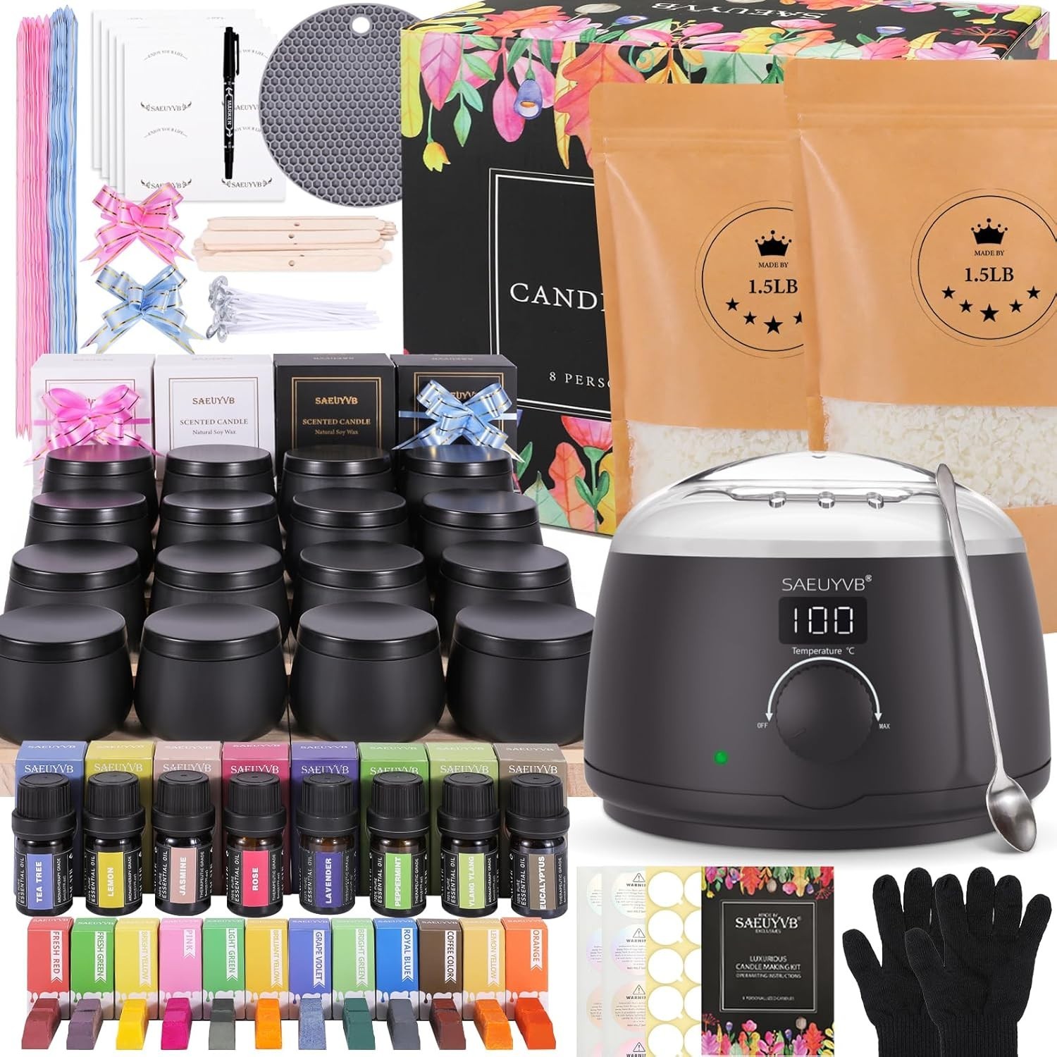 SAEUYVB Candle Making Kit for Adults with Hot Plate, DIY Starter Soy Candles