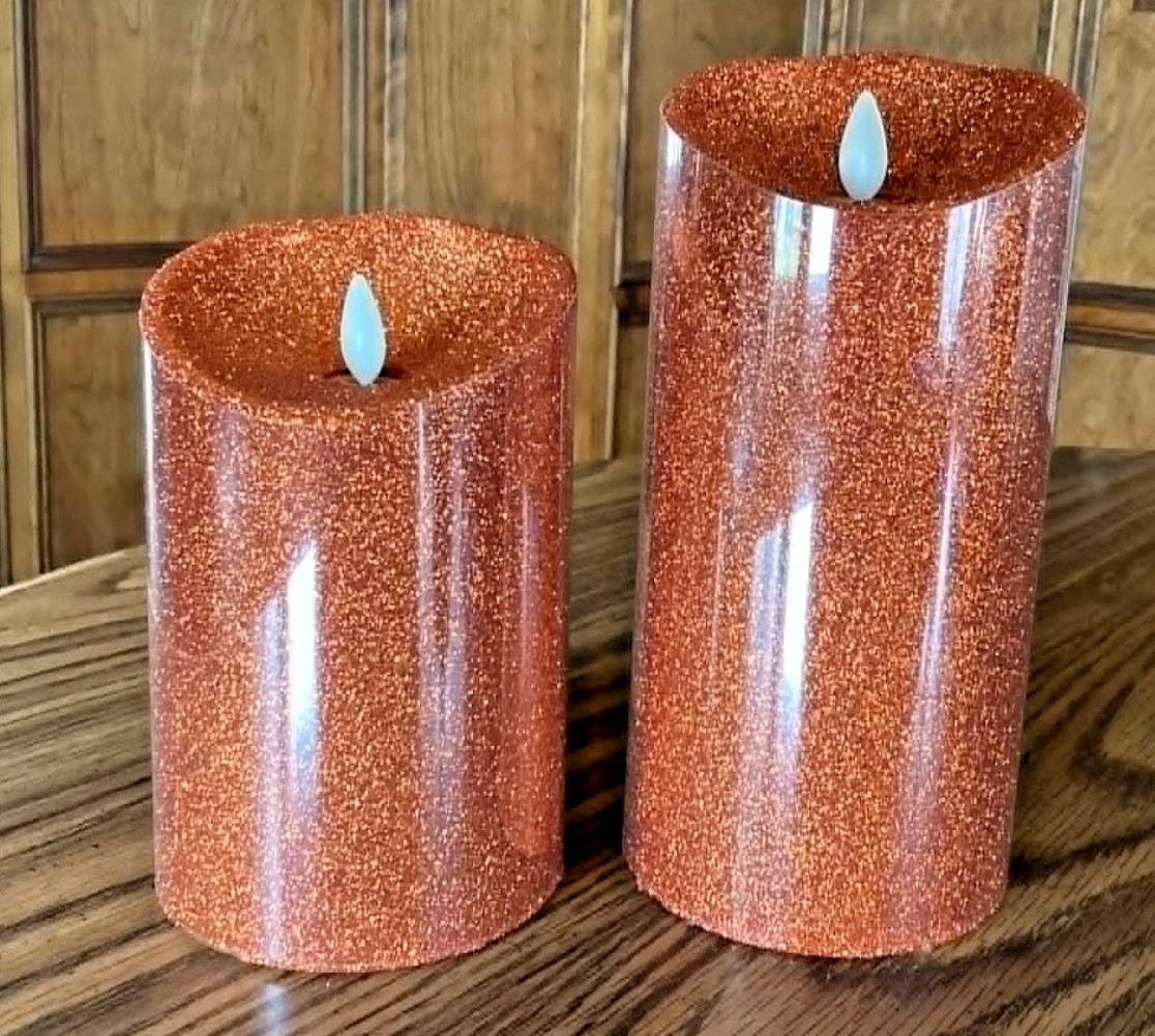 Luminara Flameless 5″&7″ Glitter Candle Set In RUST – NEW & FREE FAST SHIPPING
