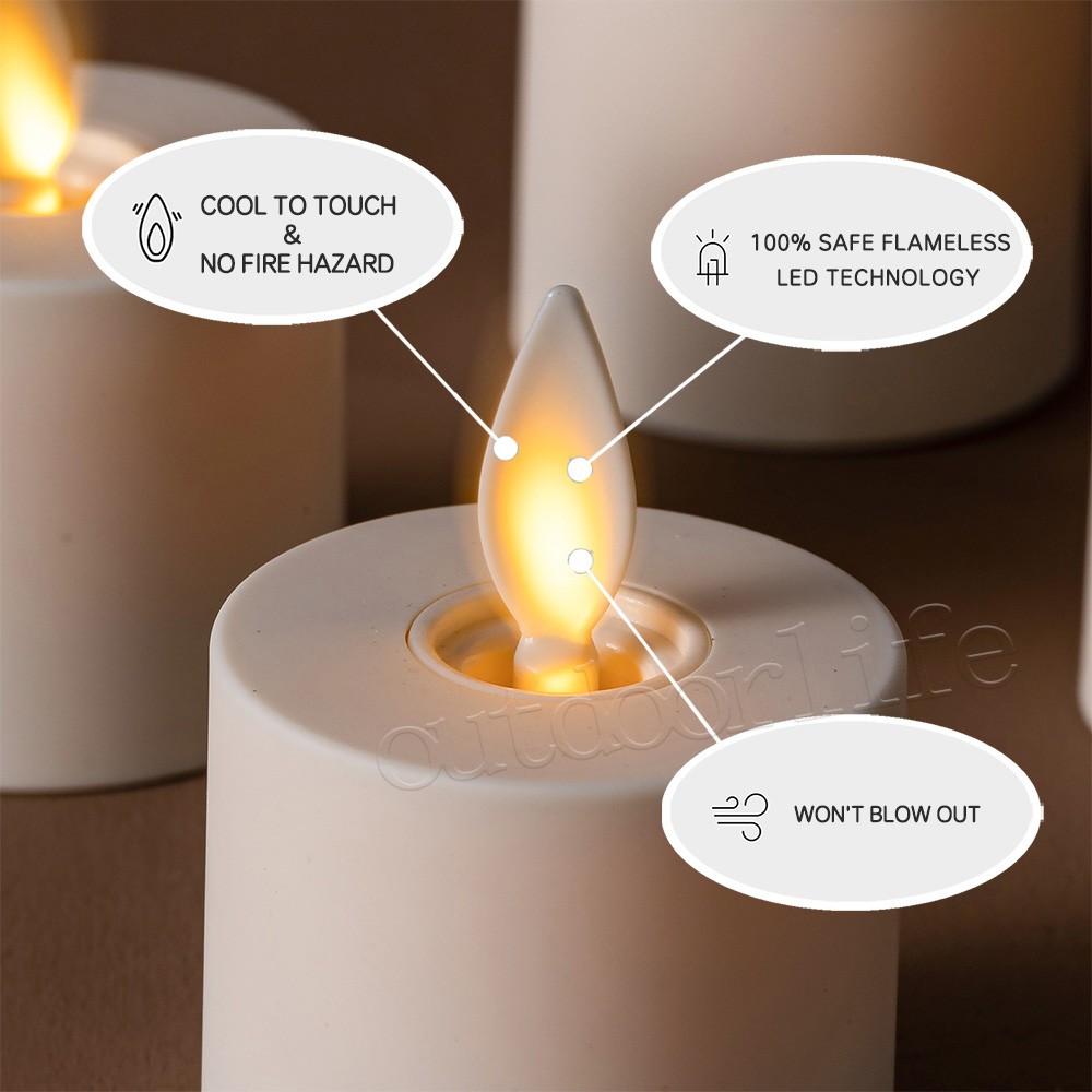 Set of 4 Luminara Moving Wick Flameless Tea Lights with Remote & Timer 1.4″ X 2″