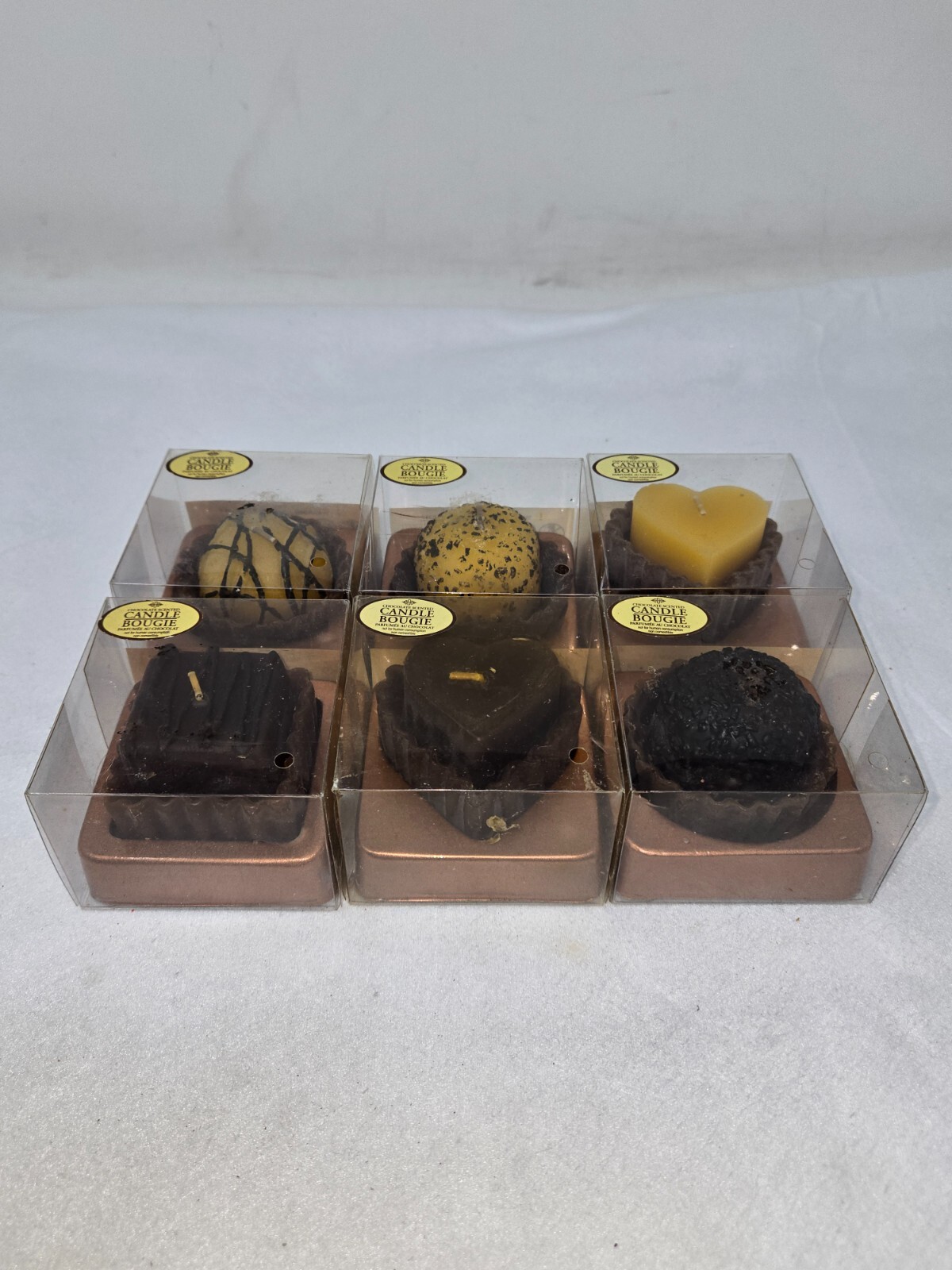 LOT OF 6 CHOCOLATE SCENTED CANDLE BOUGIE 1.6 INCH NEW IN BOX