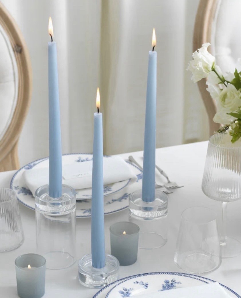 Yummi Unscented Blue Wax Taper Candle Set, 12 Pack, 8+ Hour Burn Time