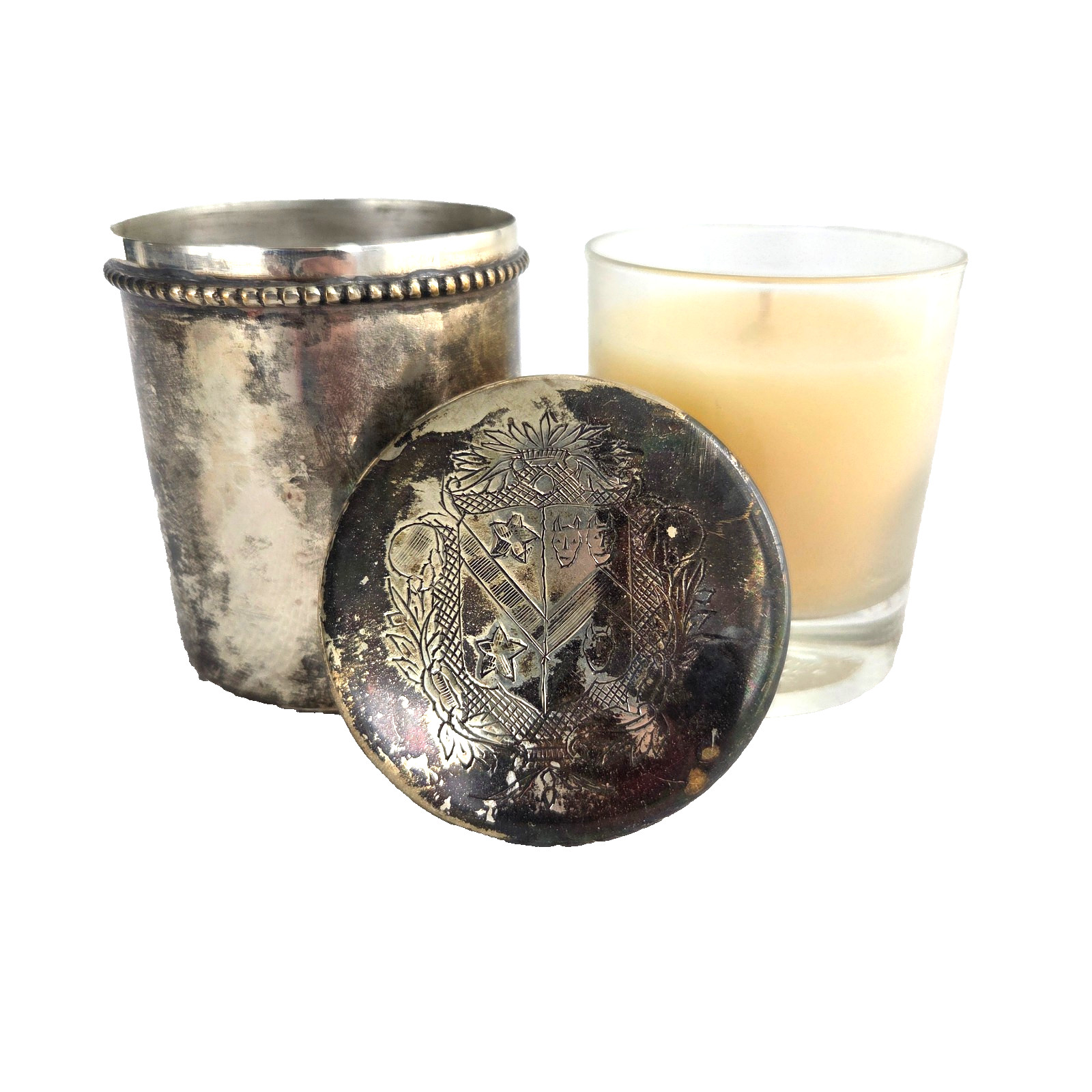 1890s Swedish Art Deco Nouveau Brass Silver Plated with Candle