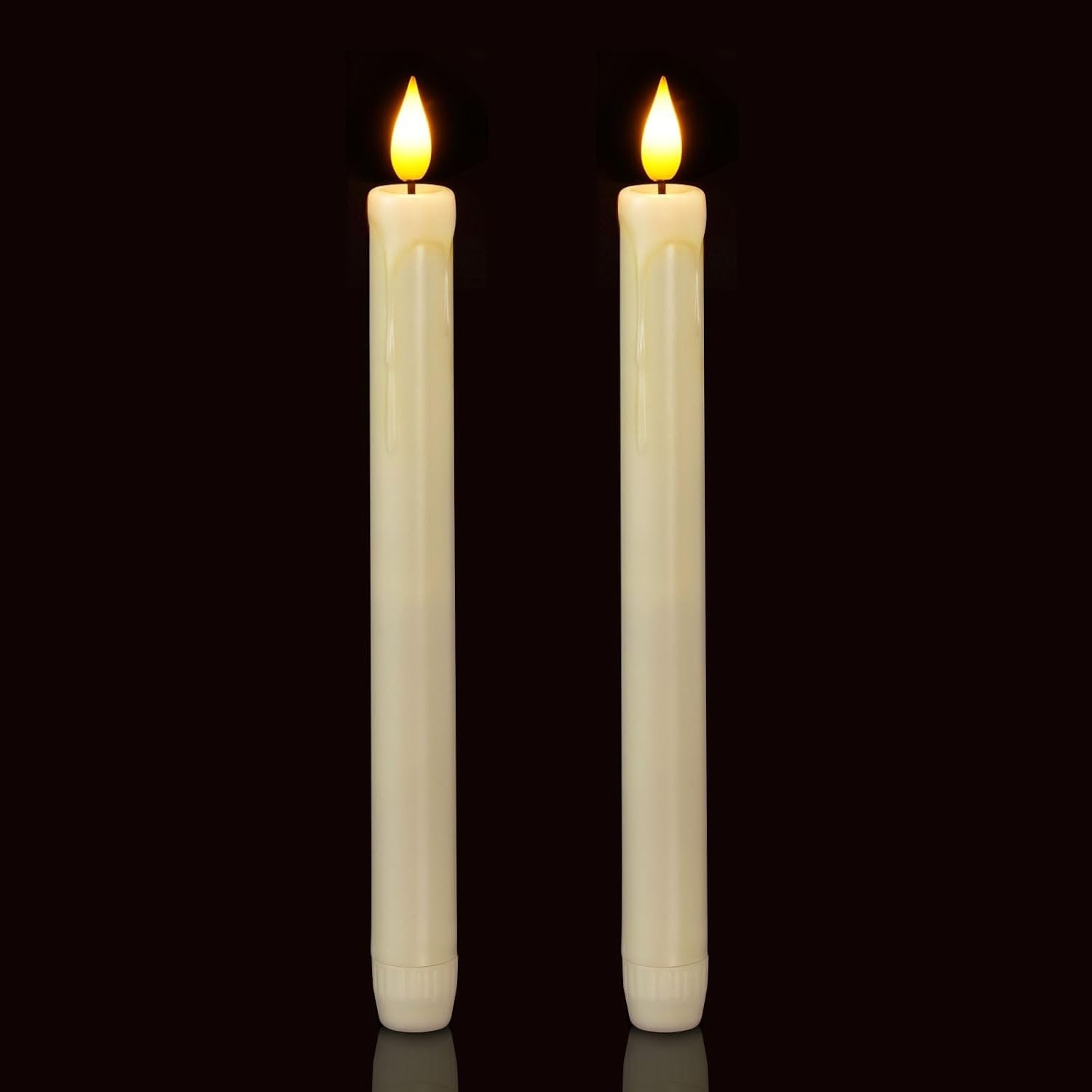 Elegant 2-Pack Flameless Taper Candles with Flickering LED – Ivory 9.6″