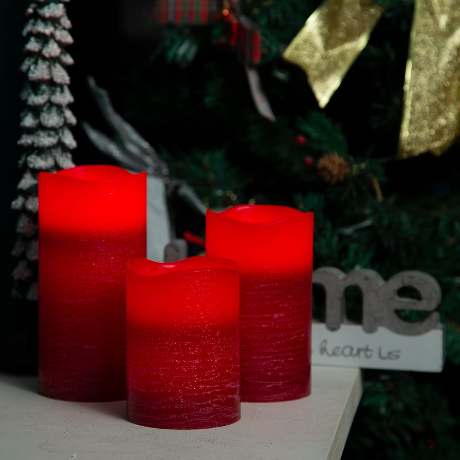 Red Flameless Candles Real Wax LED Pillar Candles Battery Operated with Cycli…