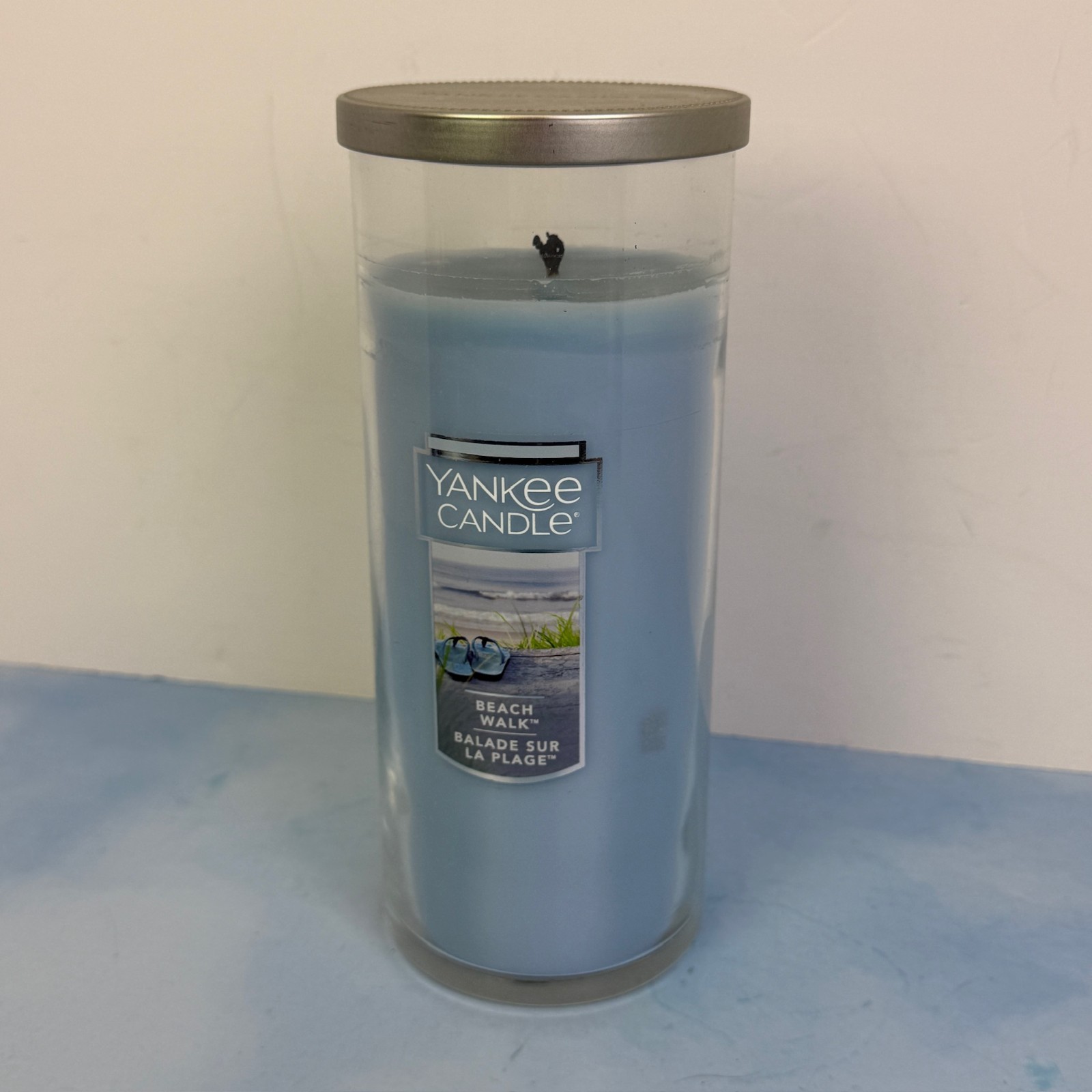 Yankee Candle 20 oz Beach Walk Tall Cande Glass Jar Blue Single Wick Light Use