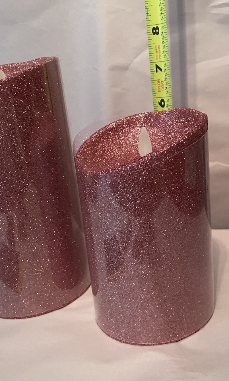 Luminara Flameless 5″ & 7″ Pink Glitter 2 pack Candle Set Timers and one remote