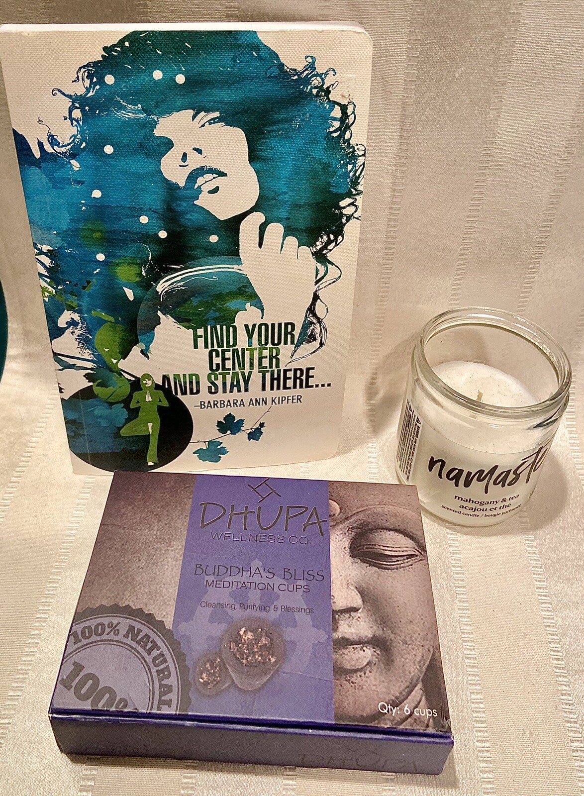 SALE Meditation/Yoga Set Namaste Candle Journal Box Incense Cleansing Cups NEW