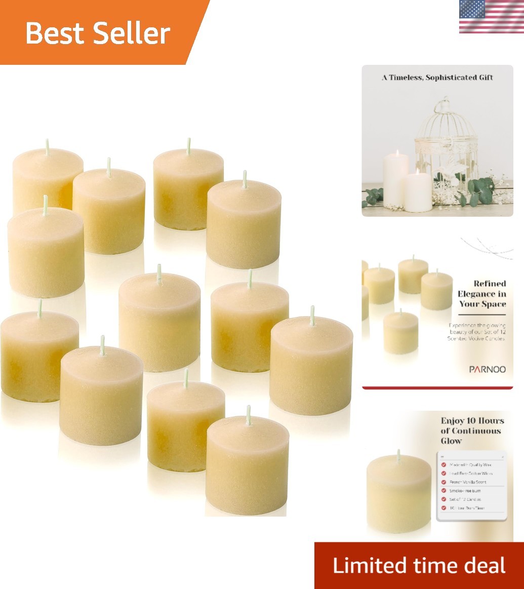 Luxurious French Vanilla Scented Votive Candles, 12-Pack, Perfect for Home Decor