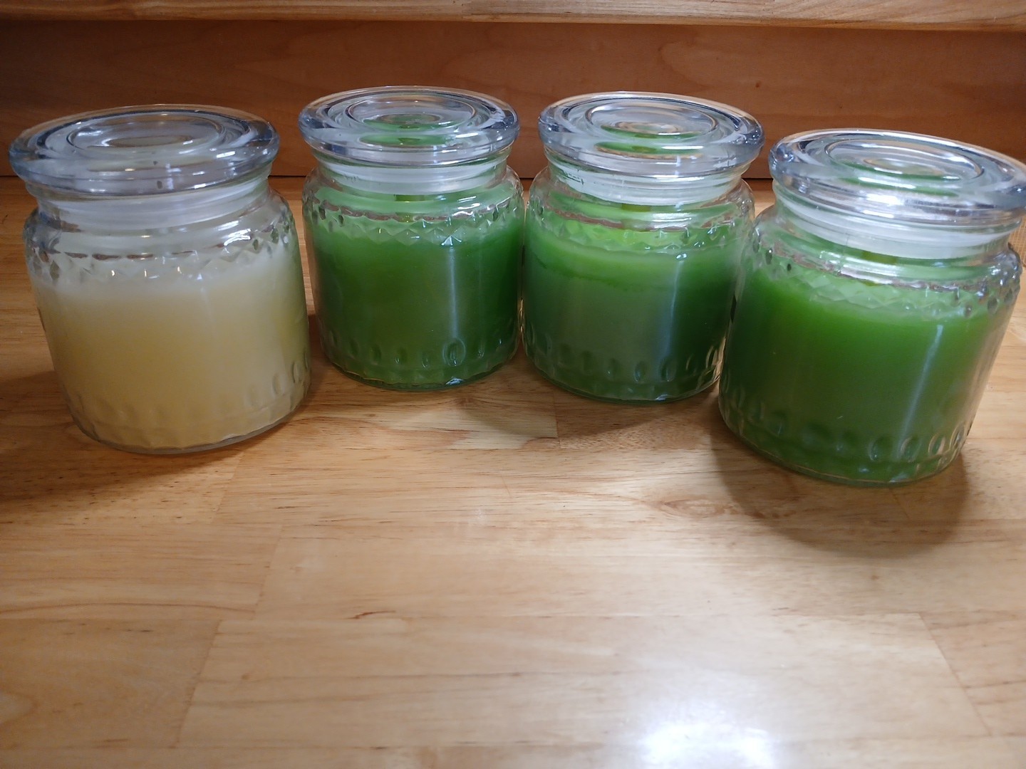 Green White Flameless Candles LED Real Wax Glass Jar 4pc Lot Battery Timer Set