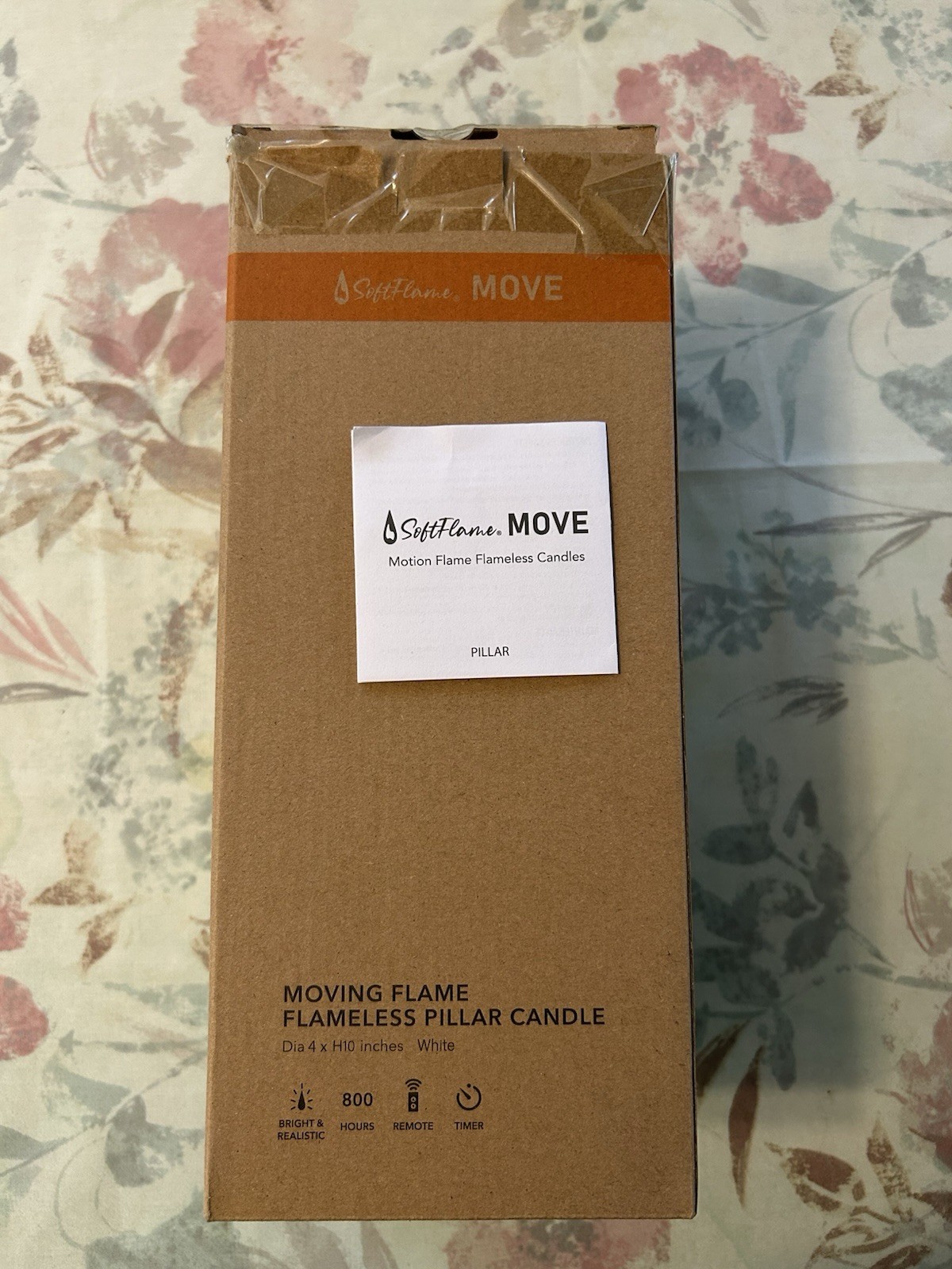 MOVING FLAME FLAMELESS PILLAR CANDLE Dia 4 x H10 inches White Motion Softflame