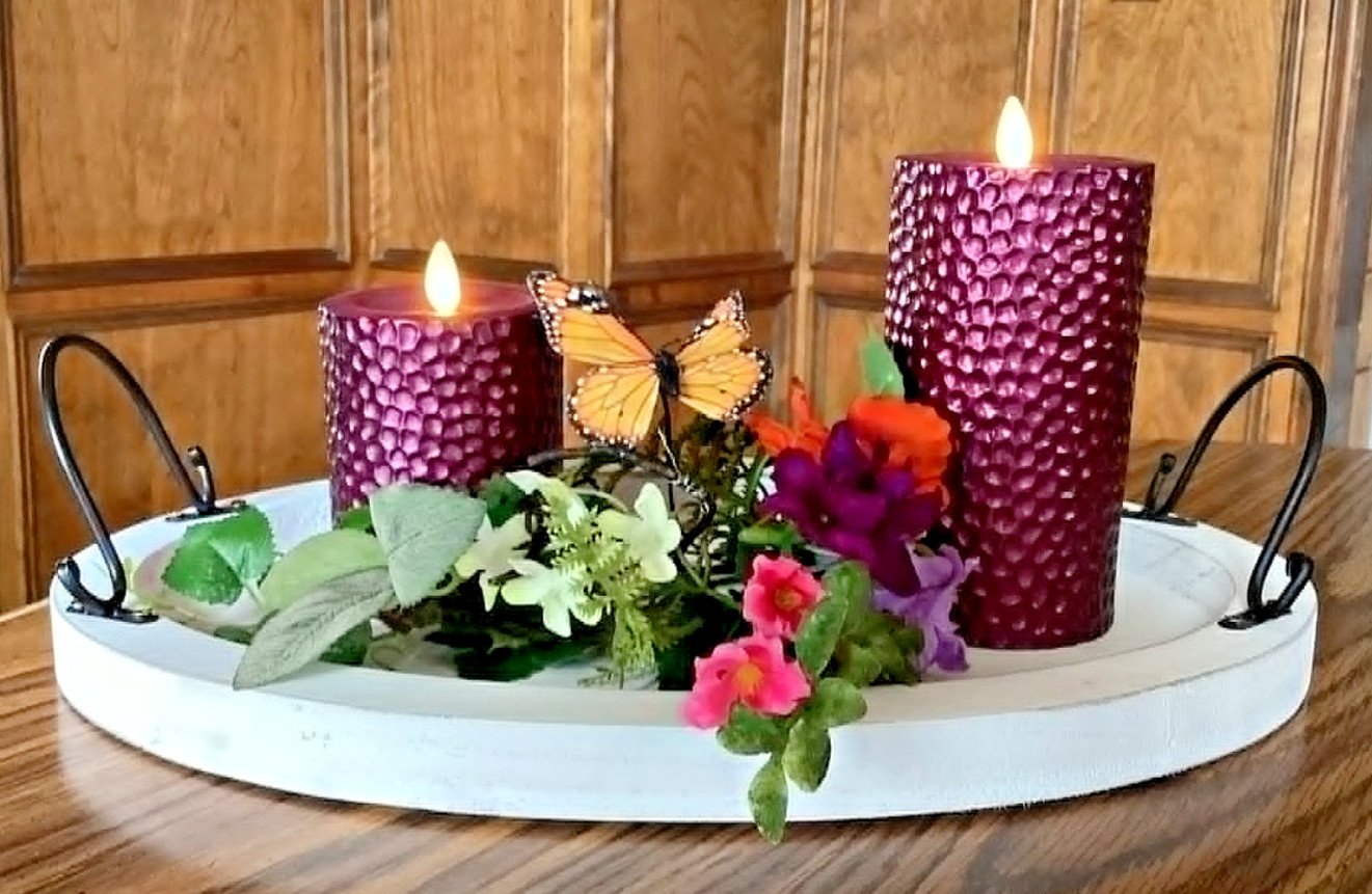 Luminara S/2 Flameless 4″& 6″ Metallic Hammered Pillar Set In PLUM – FREE SHIP