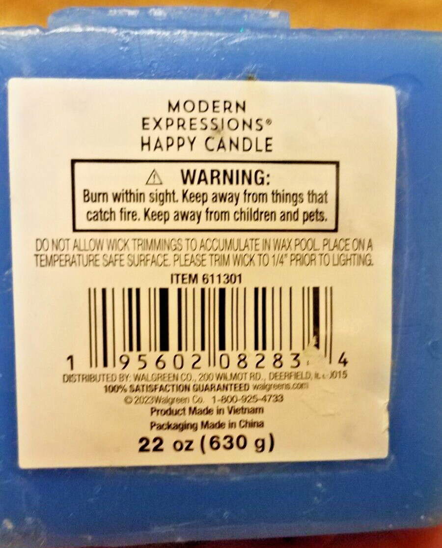 Walgreens Brand Modern Expressions Blue HAPPY Candle