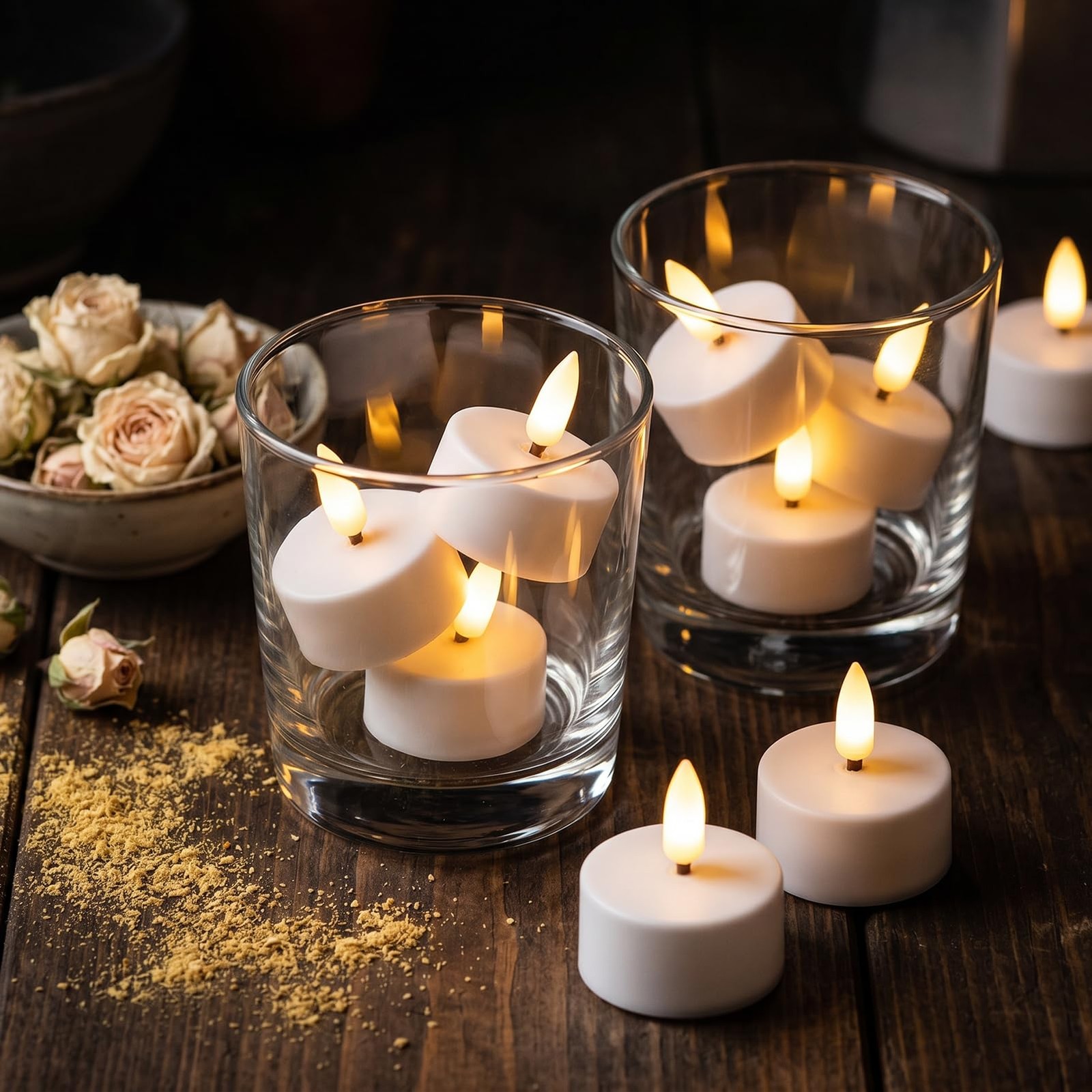 Rechargeable Tea Lights Candles with Charging Base, 6pcs Battery Operated Fla…