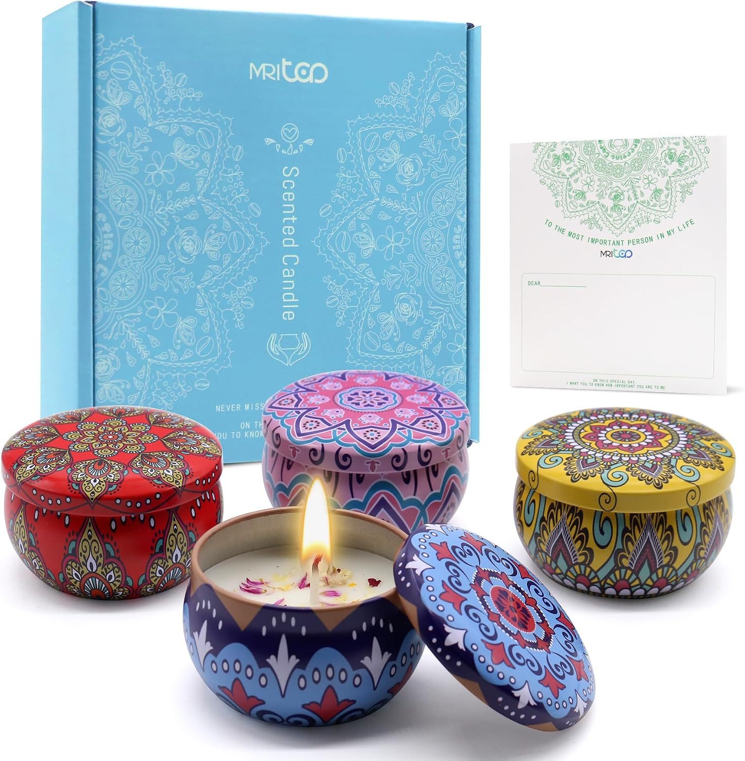 Soy Wax Scented Candle Gift Set with Dried Flowers – 4 Pack Aromatherapy Set