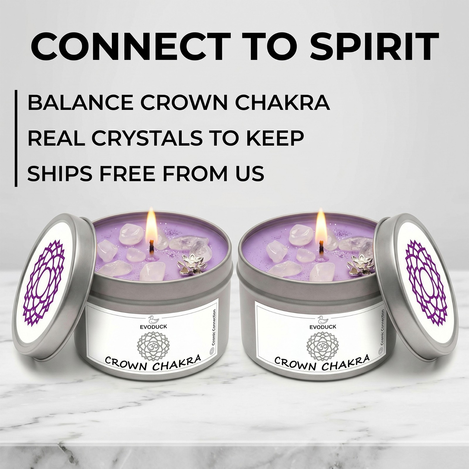 2 Pack Crown Chakra Crystal Candle Clear Quartz Reiki Meditation Energy Healing