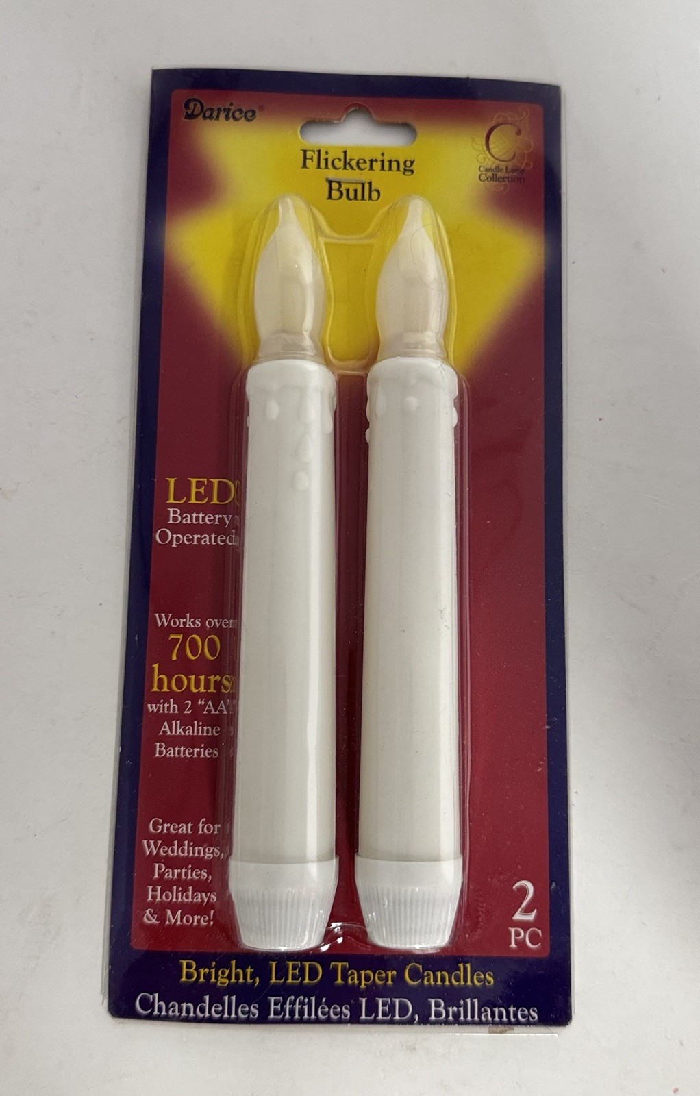 Darice LED Candles 2 Flicker Bulb Drip White 700 Hours W/2AA Batteries Sealed