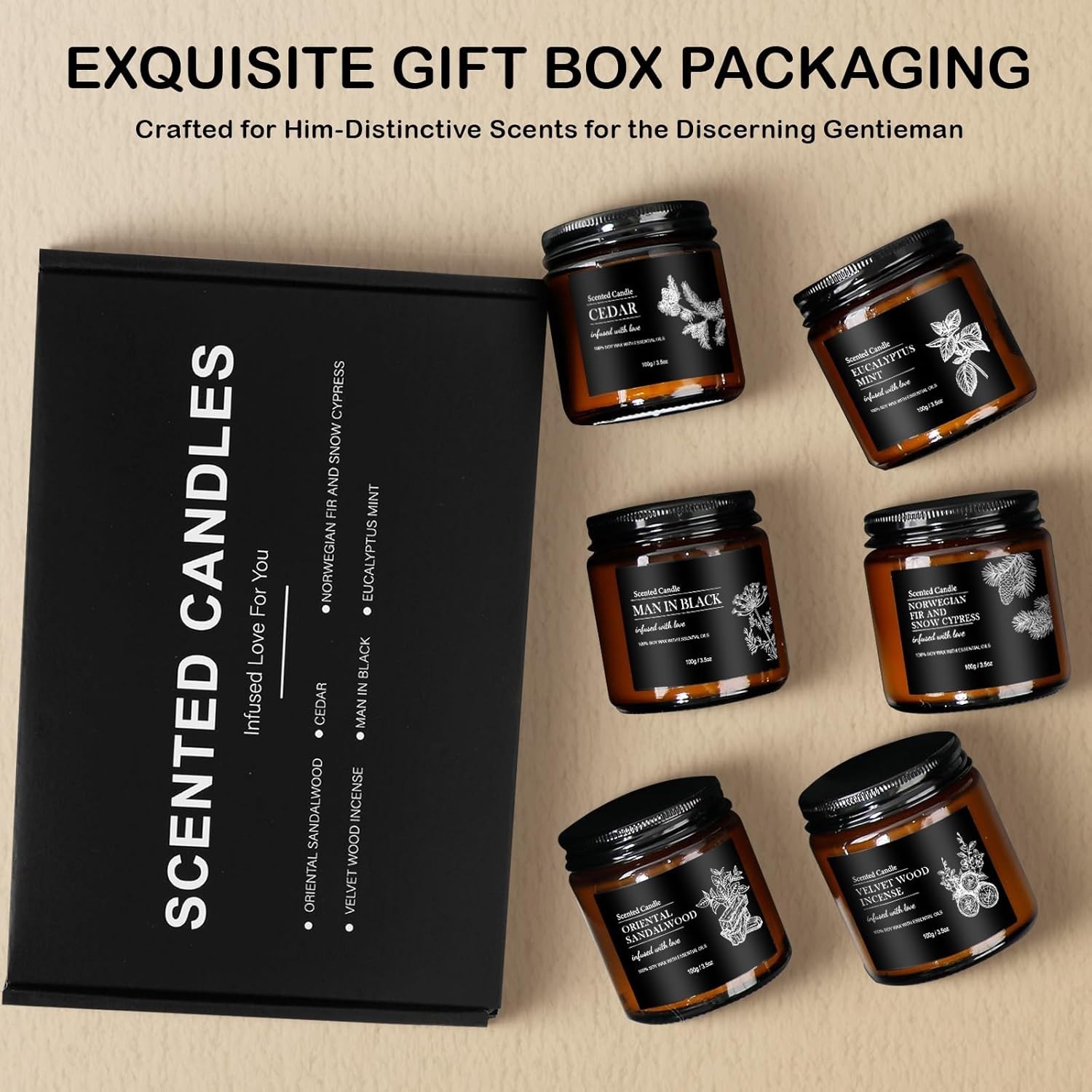 Scented Candles for Men | 6 Pack Candles for Home Scented, 150 Hour Burn Time…