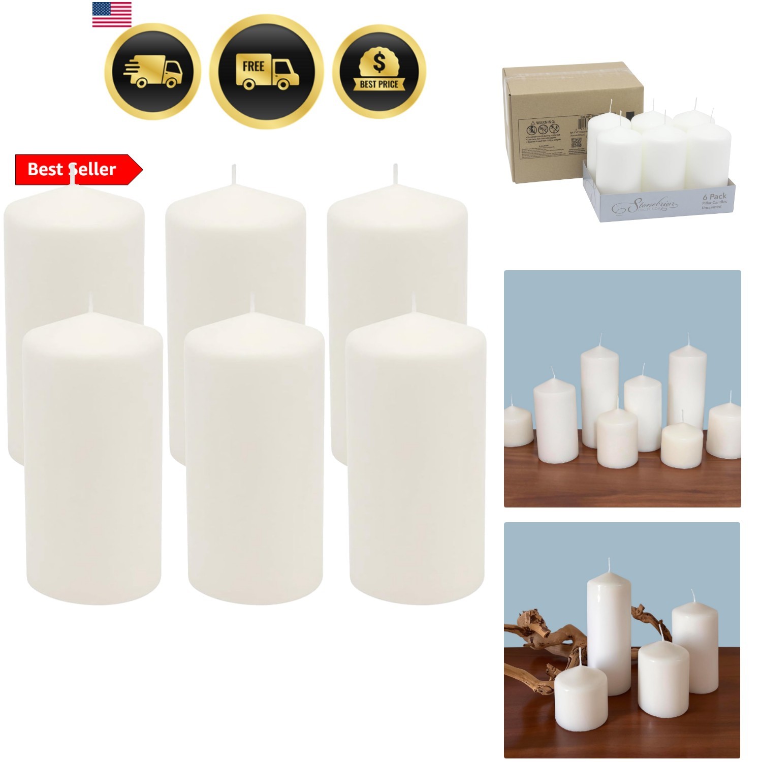Unscented White Tall Pillar Candles, 65 Hour Burning Candle Pillars, Perfect …