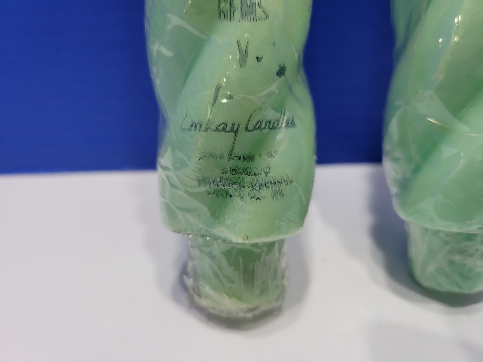 Vintage Emkay Jumbo Candle Gems Twisted Jade Taper Candles