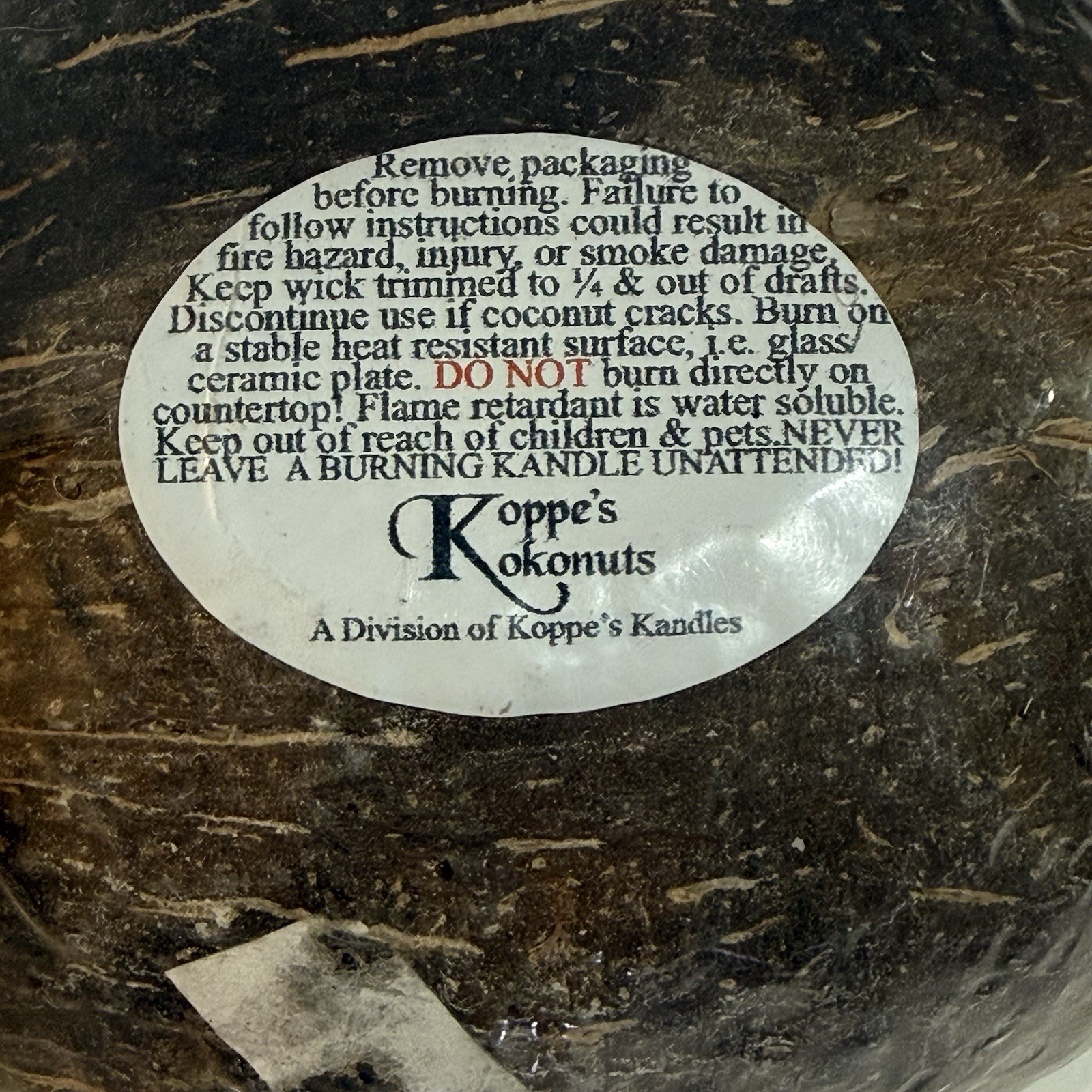 Koppe’s Kokonuts Candle Coconut Shell Island Wine Scent Made In USA NEW