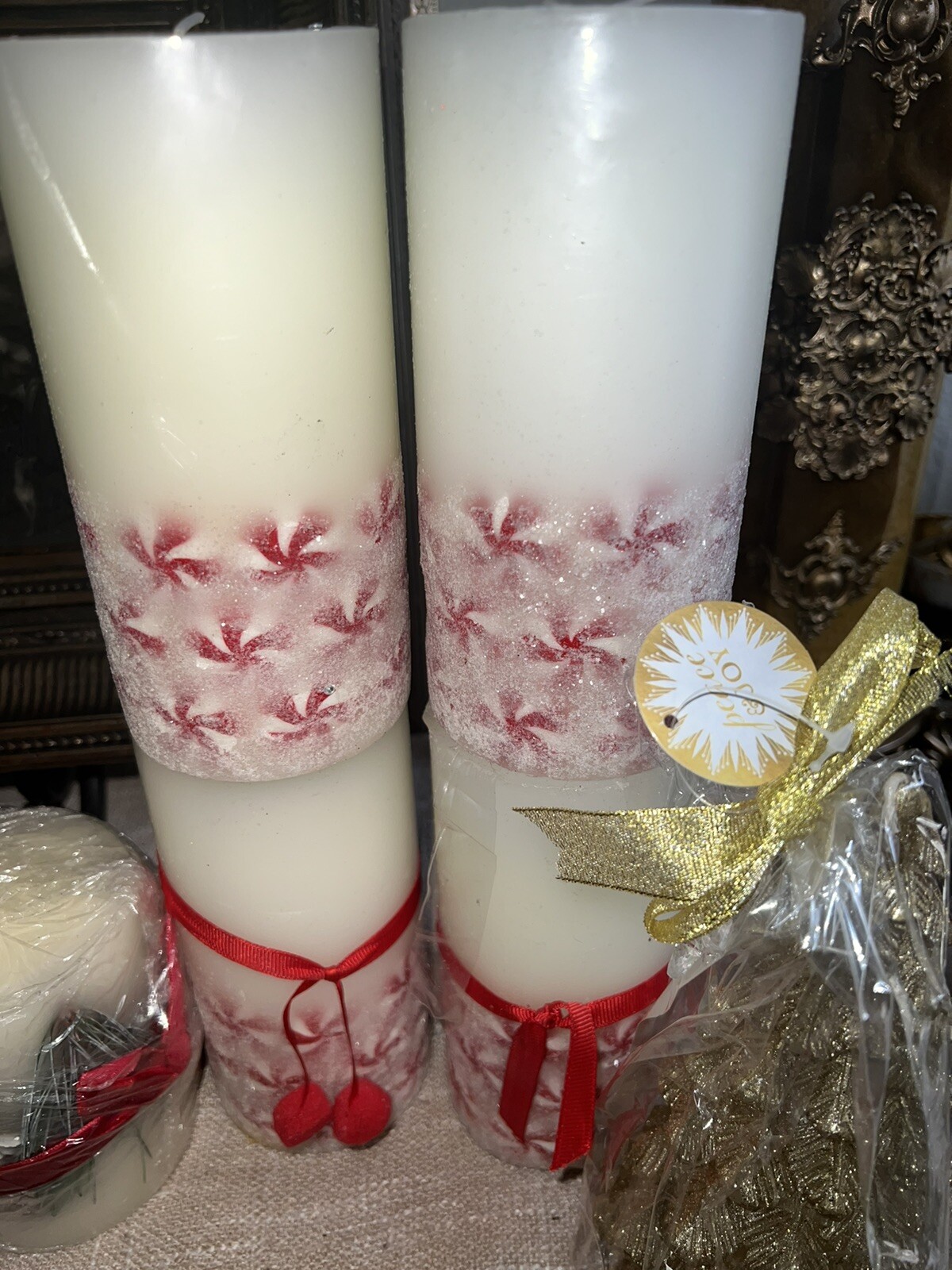 Peppermint CandyLot of 10 Pc decorative Christmas candles 6 In