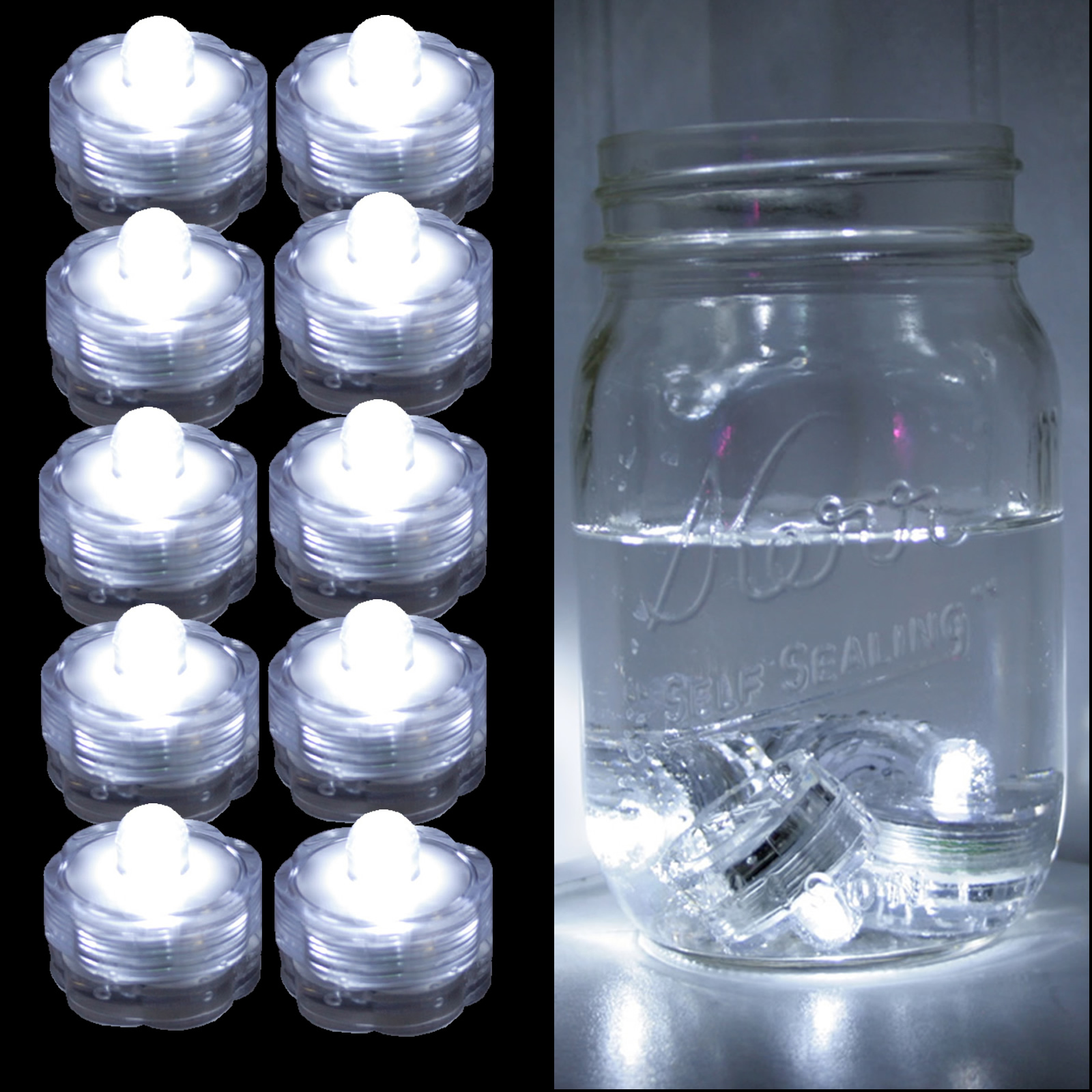 QTY 10 WHITE LED Submersible Underwater Tea lights TeaLight Flameless US Shipper