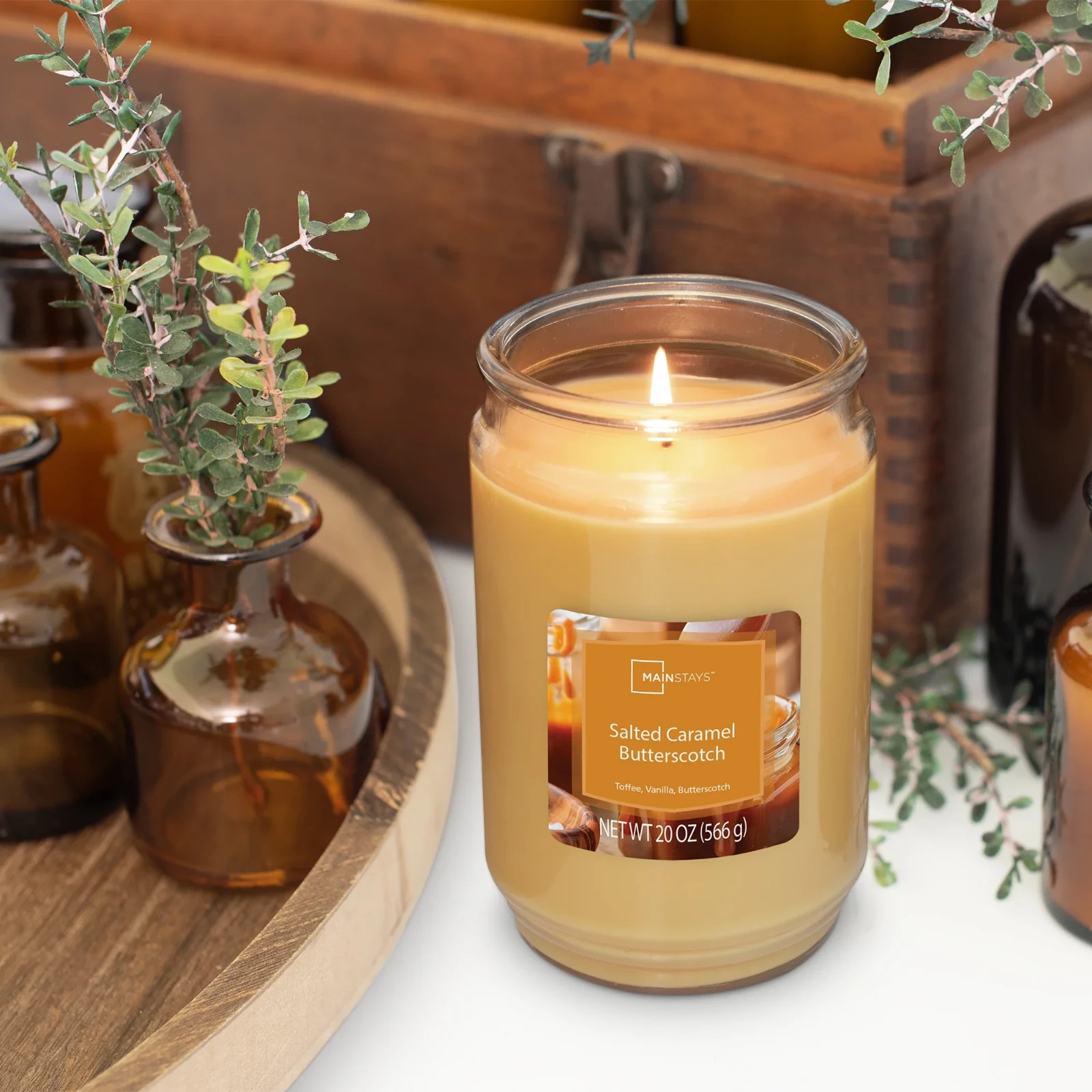 Mainstays Single-Wick Scented Glass Jar candle salted caramel Butterscotch……