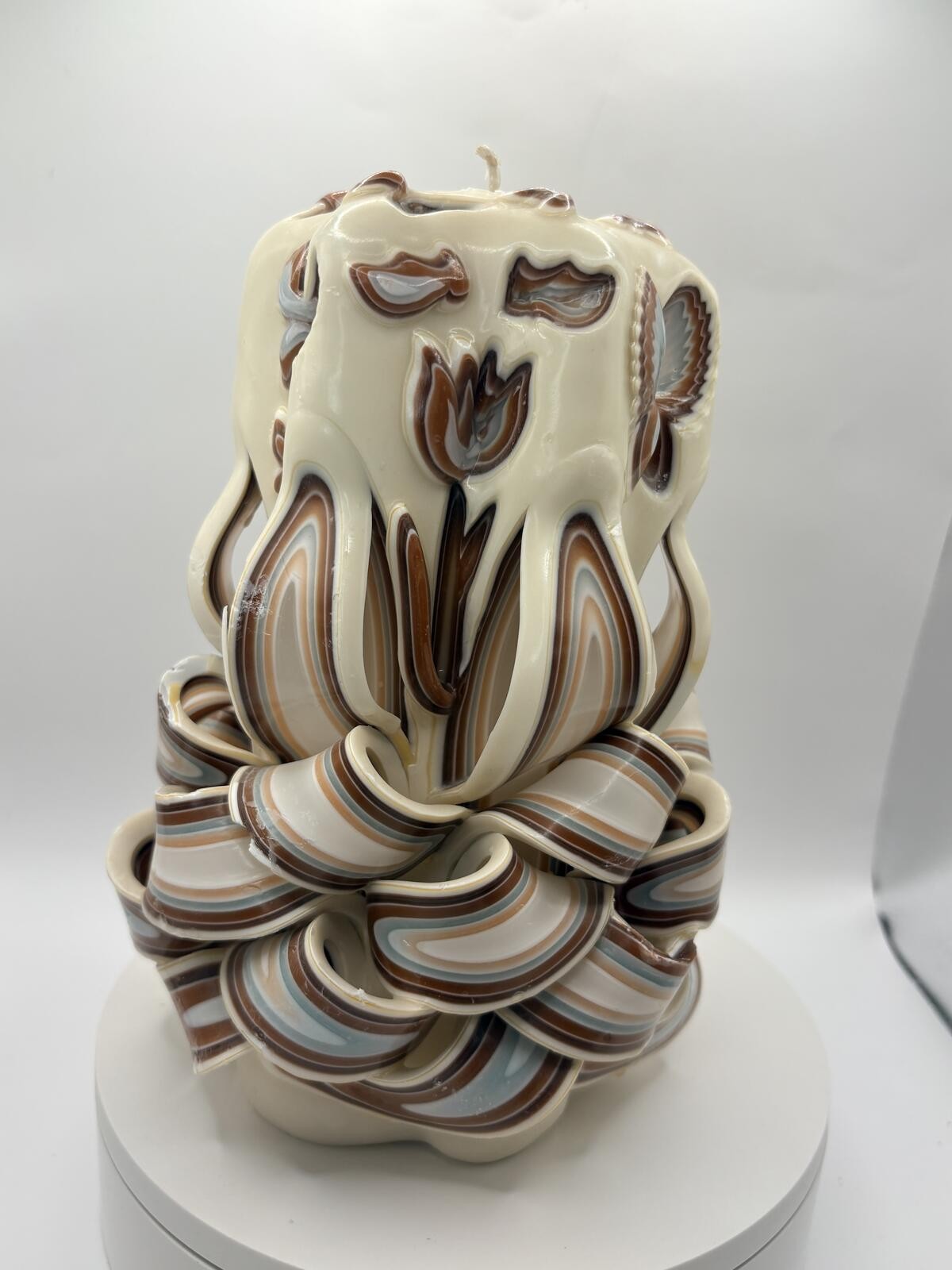 Hand Carved Layered Wax Candle Butterfly Floral Art Decor