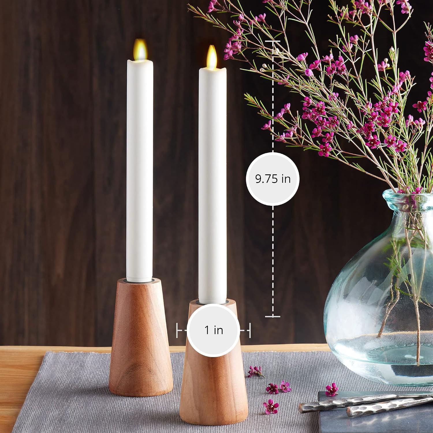 Set of 2 Moving Flame LED Taper (1X9.75), Flameless Candle, Melted Edge, Smooth
