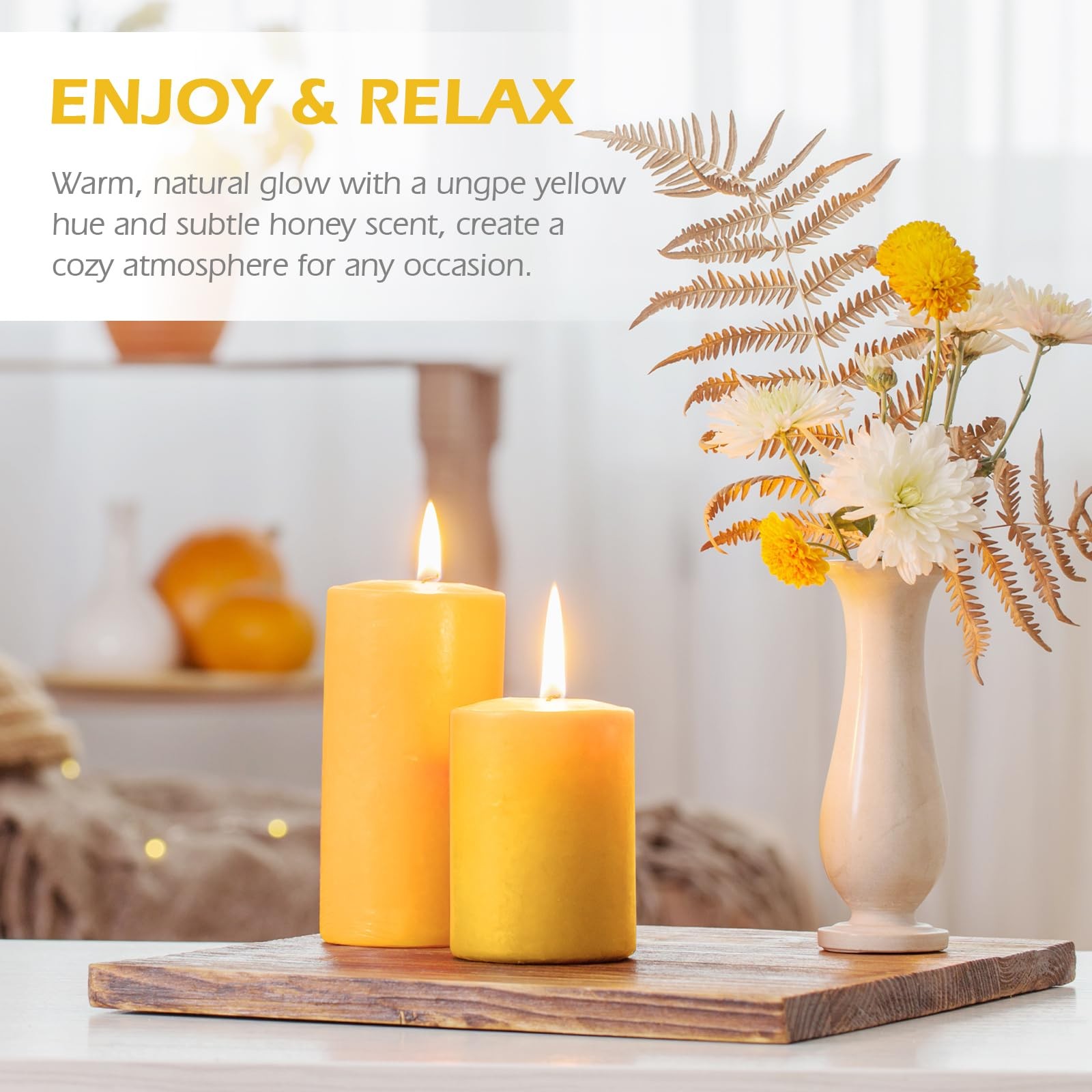 Natural Beeswax Pillar Candles,4 Pack, 3″ x 4″ Pure Beeswax Candles,Large Can…