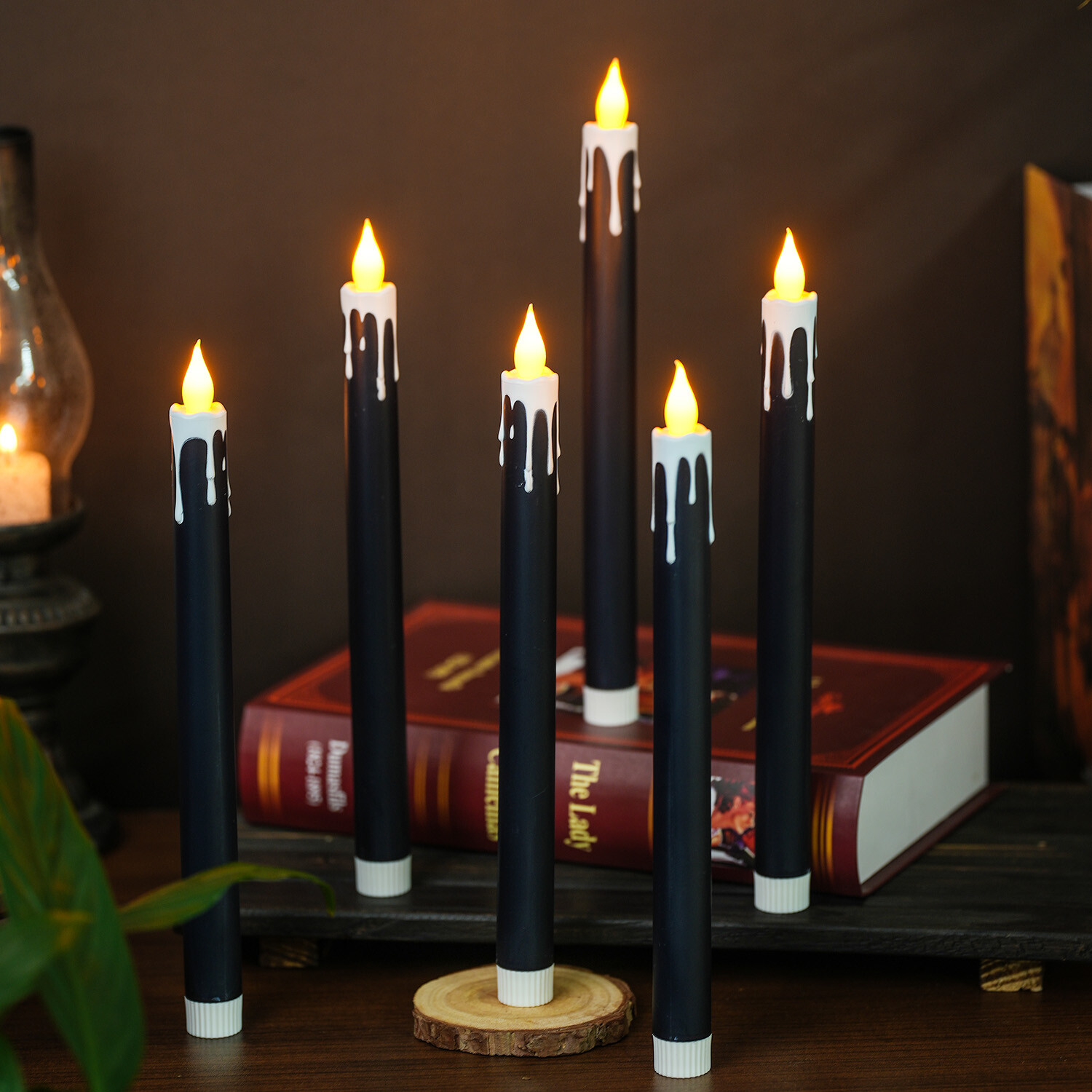 6pcs Flameless Taper Candles Dripless Battery Operated Taper Candle Remote,10.6″