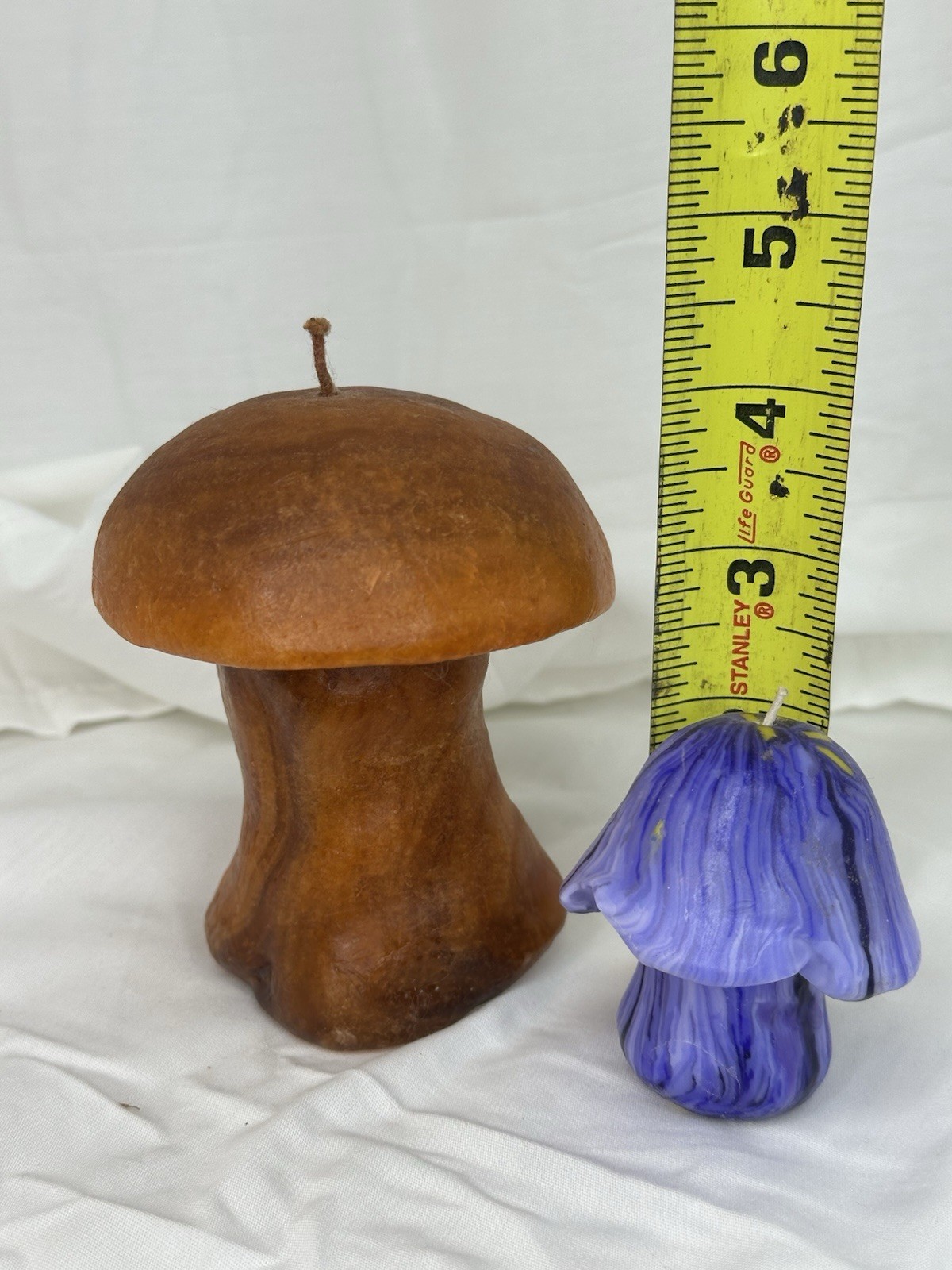 Hand-Poured Mushroom Candle Lot of 2 Brown Porcini Purple Marbled Cottagecore