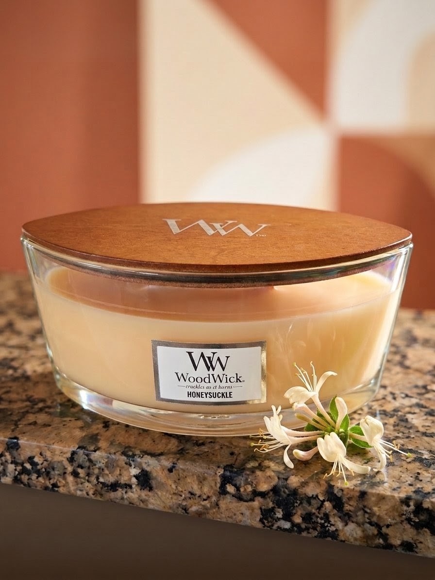WoodWick Ellipse Jar Candle 16 oz, “Honeysuckle” DISCONTINUED Scent