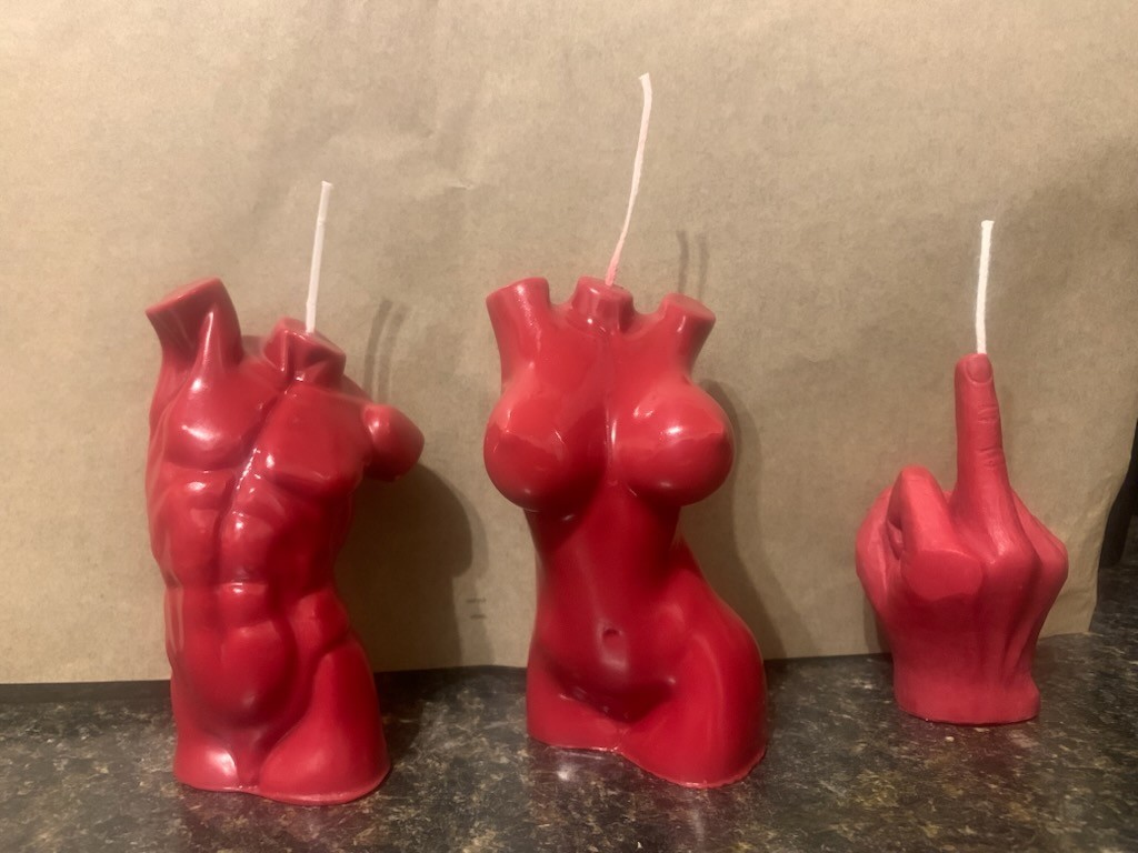 Man Torso, Woman Body, And Small 4″ Middle Finger Candle Set of 3