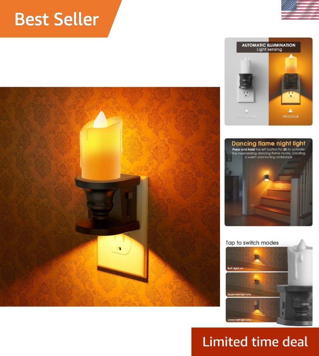 LED Flameless Candle Night Light – 2 Pack with Adjustable Brightness & Warm Glow