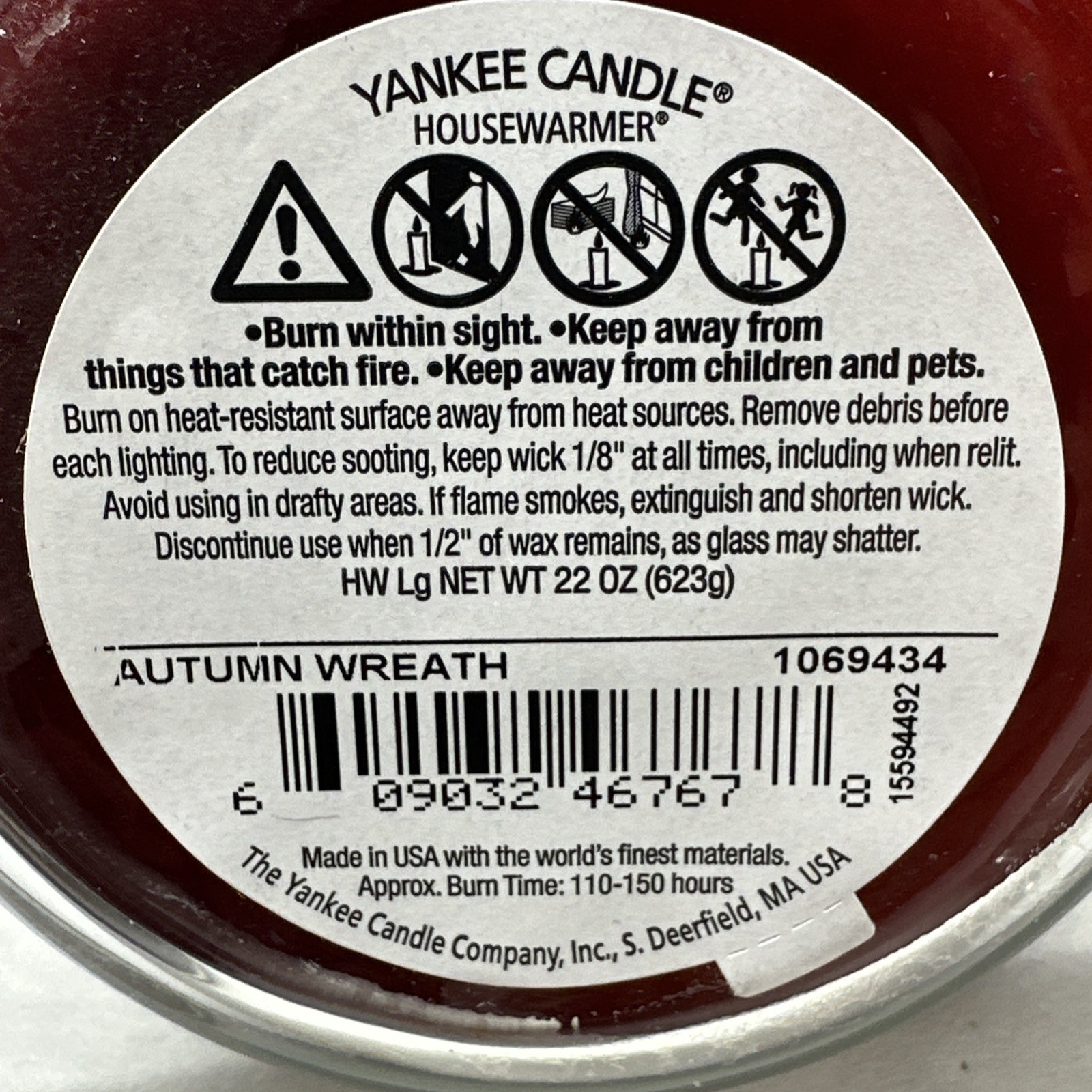 Yankee Candle AUTUMN WREATH Large 22oz Jar Fall Apple Food Spice White Label New