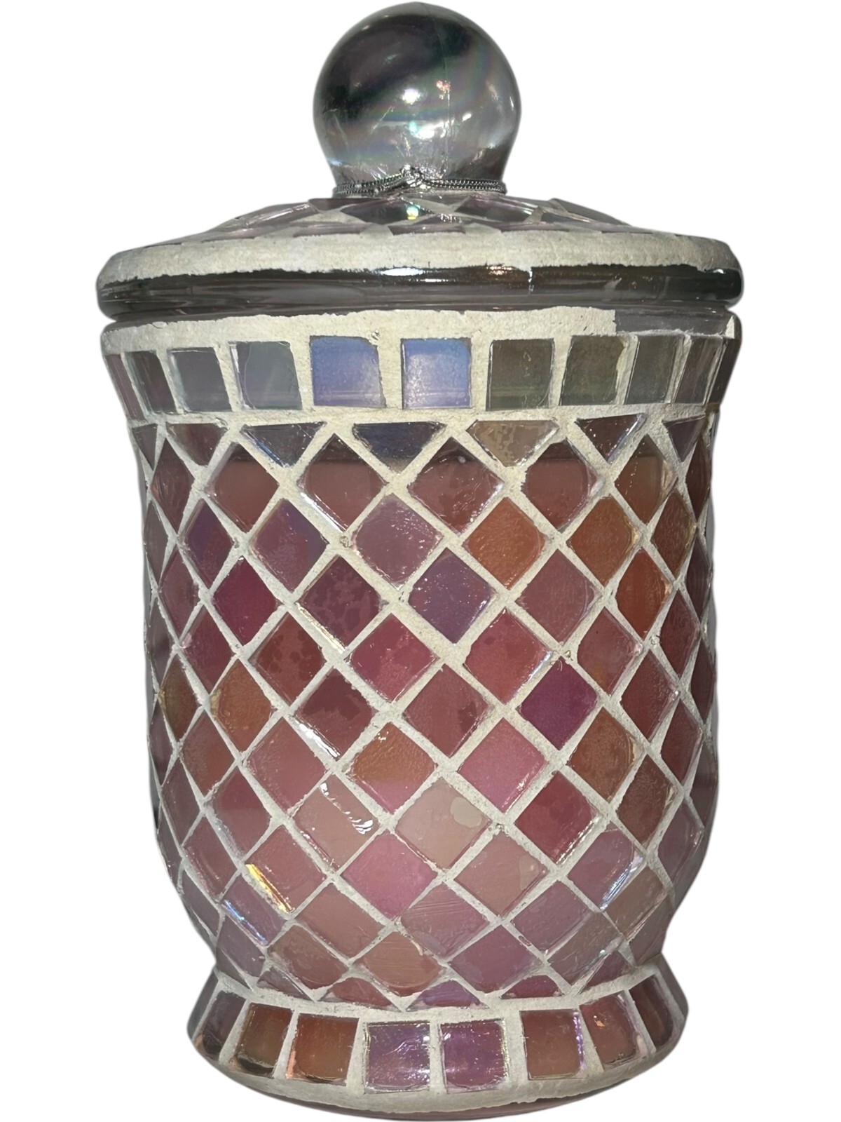 Pier 1 Imports Mosaic Ocean Pearl Candle Jar Pink Iridescent Breast Cancer Pin